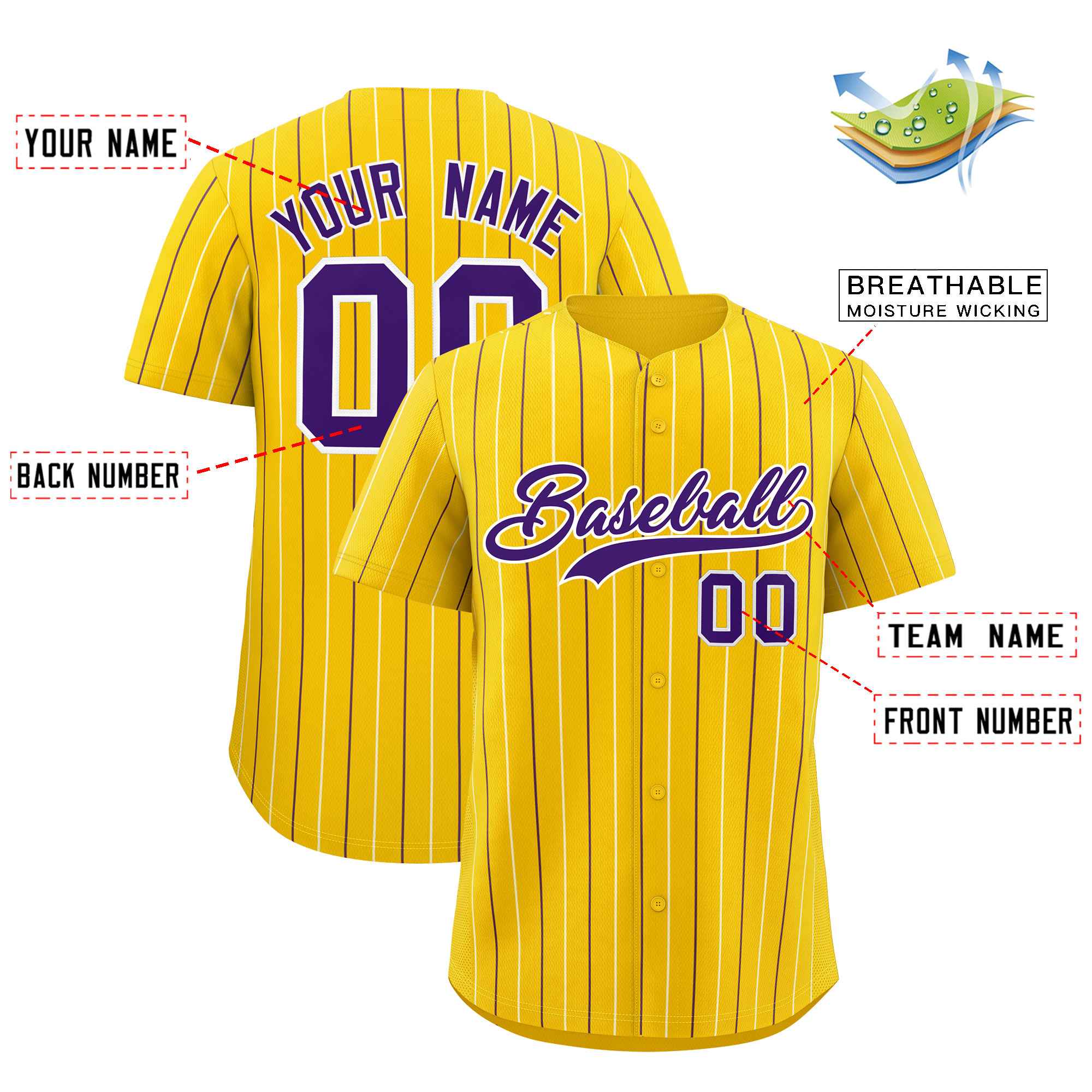 Custom Gold Purple and White Bi-Color Stripes Fashion Authentic Baseball Jersey