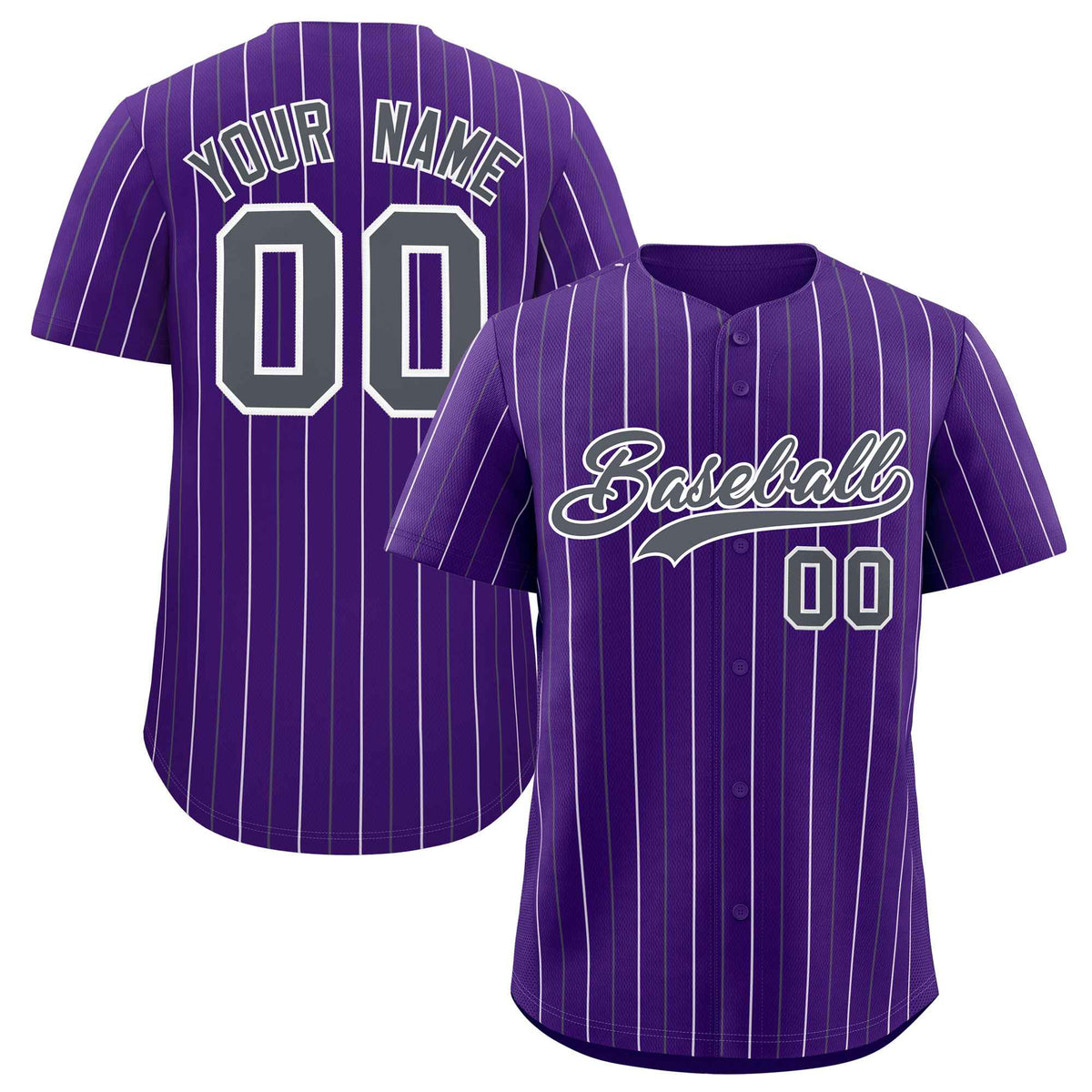 Custom Purple Dark Gray and White Bi-Color Stripes Fashion Authentic Baseball Jersey
