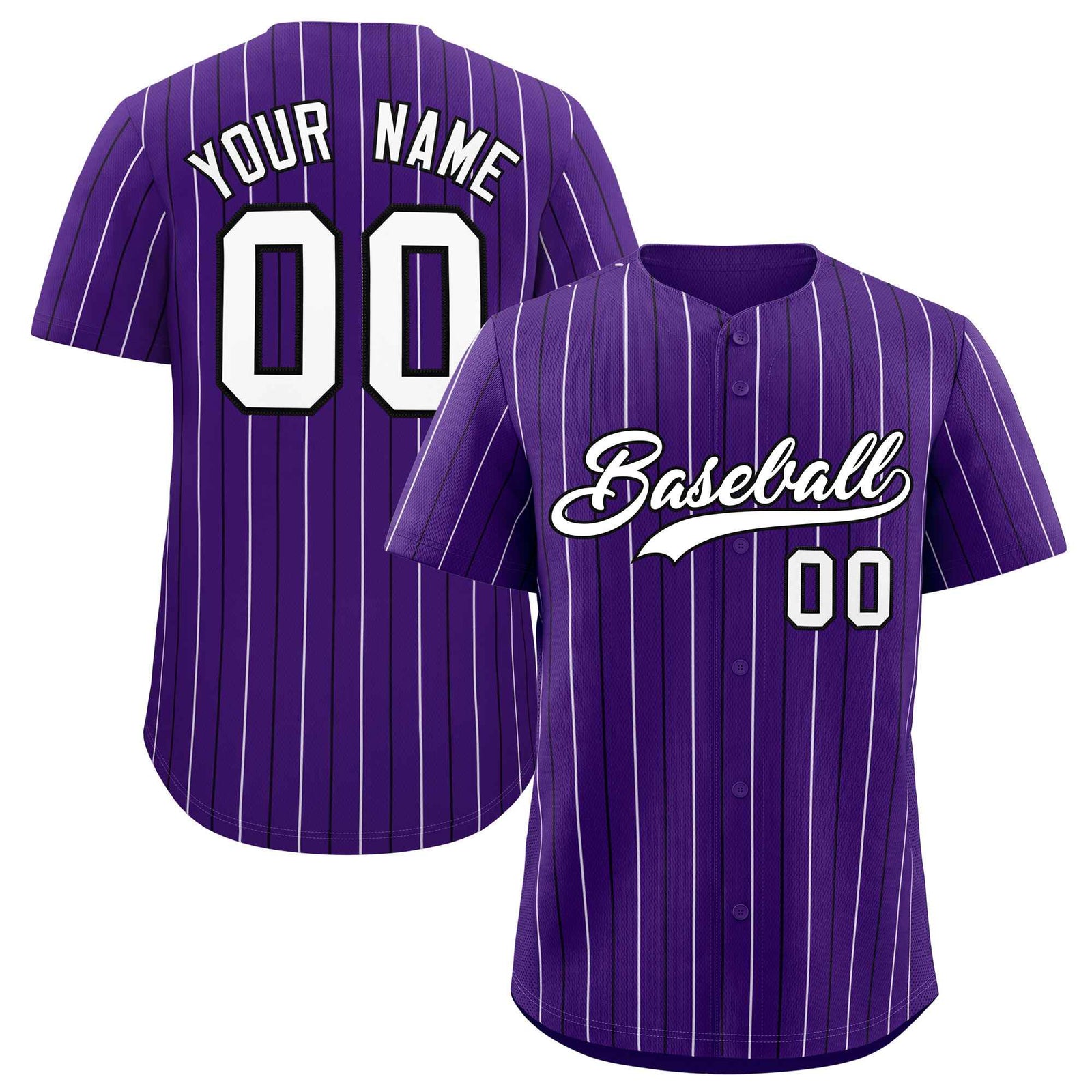 Custom Purple White and Black Bi-Color Stripes Fashion Authentic Baseball Jersey
