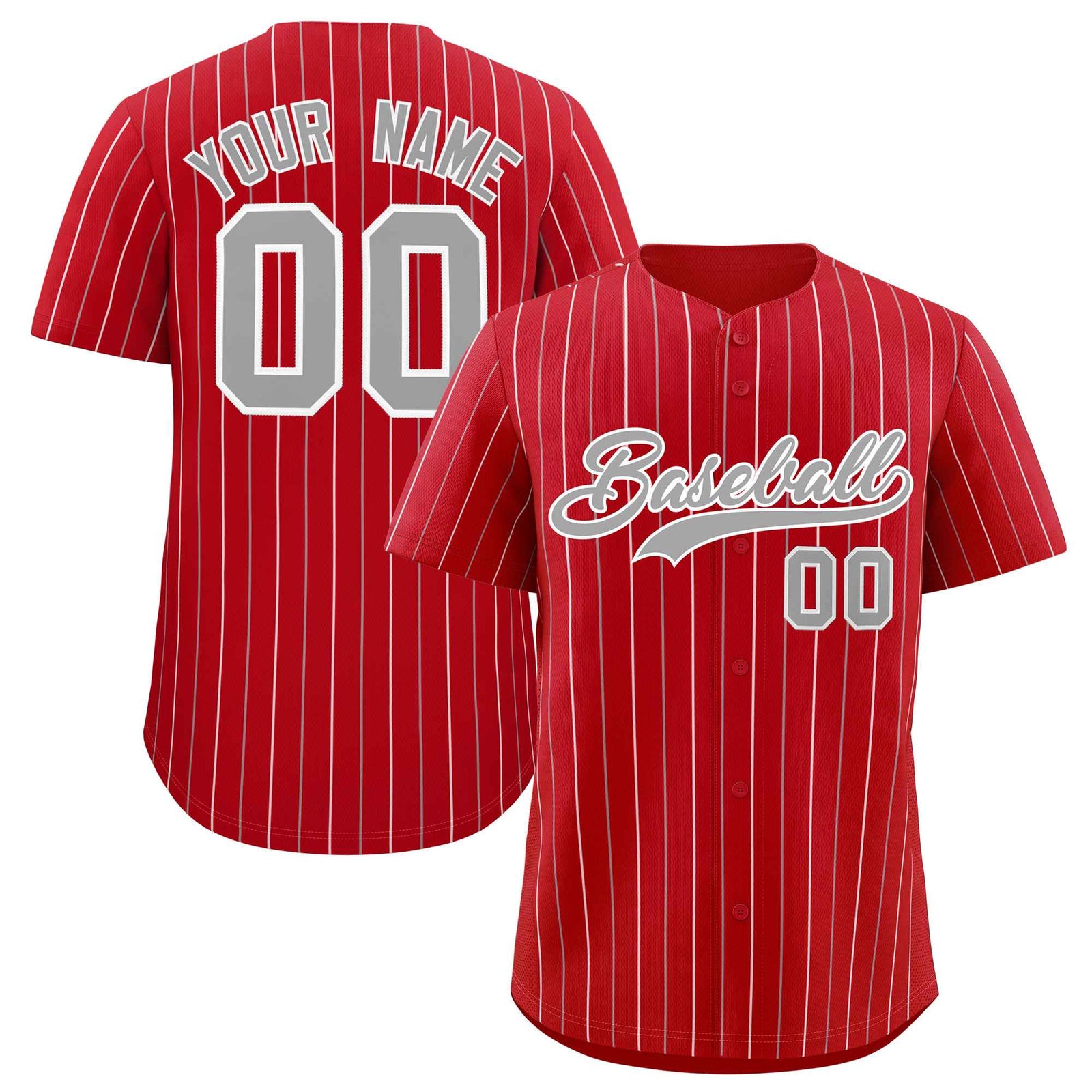 Custom Red Gray and White Bi-Color Stripes Fashion Authentic Baseball Jersey