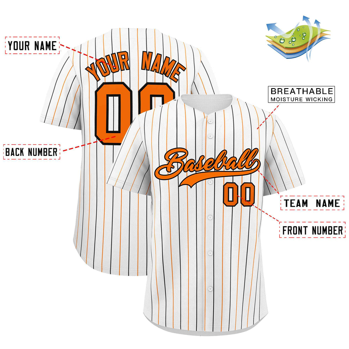 Custom White Orange and White Bi-Color Stripes Fashion Authentic Baseball Jersey