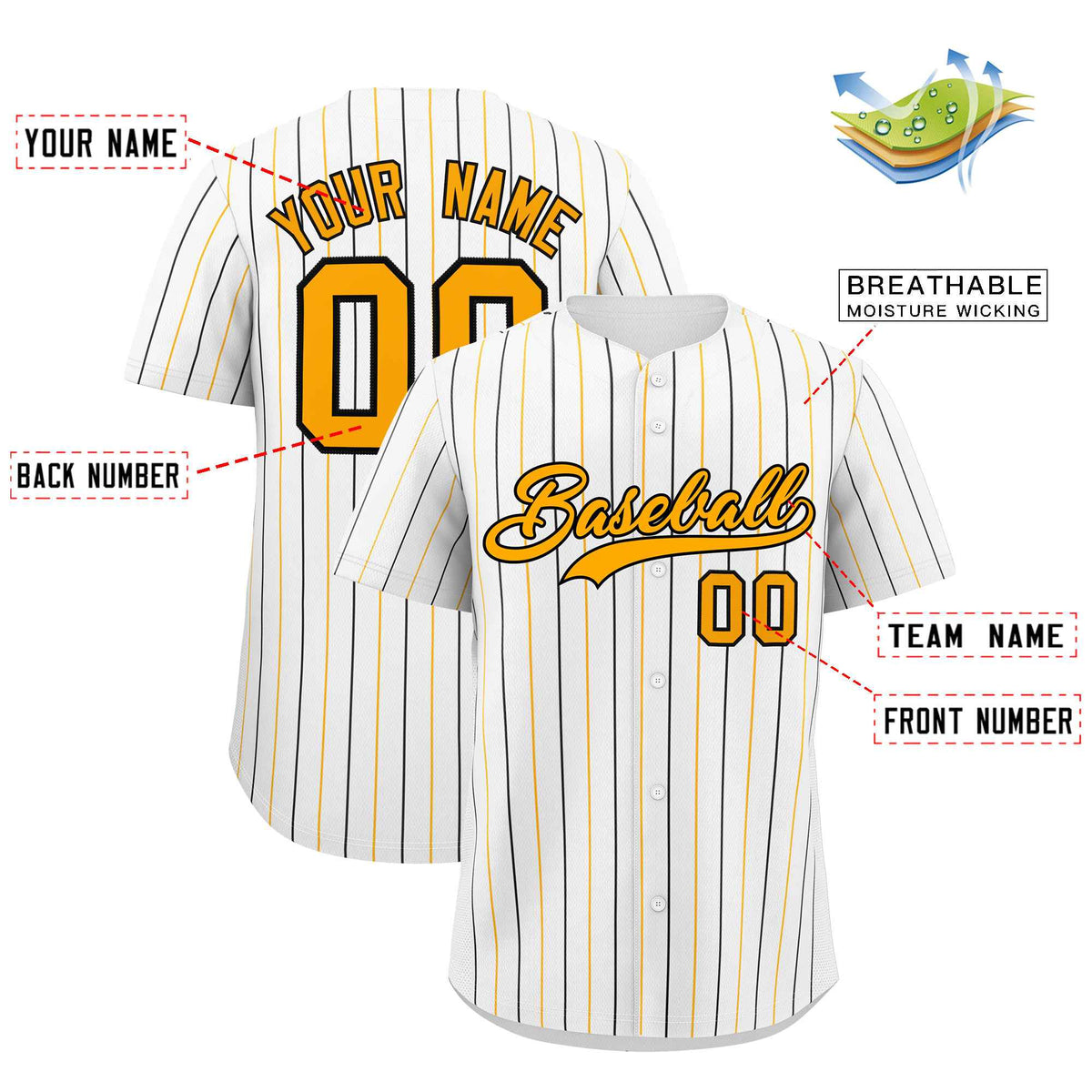 Custom White Yellow and Black Bi-Color Stripes Fashion Authentic Baseball Jersey