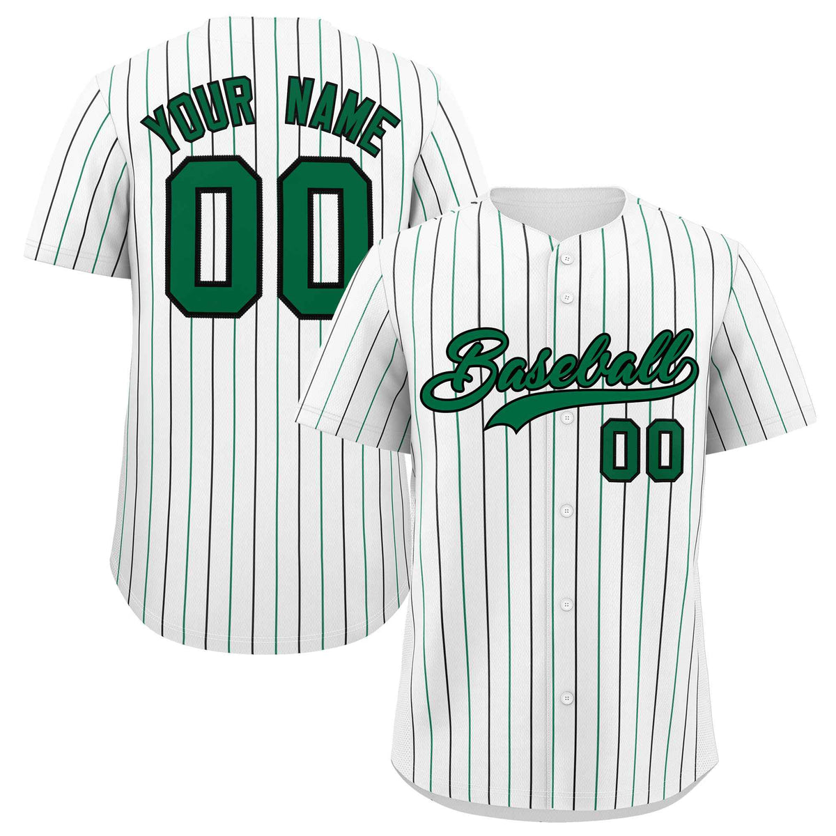 Custom White Kelly Green and Black Bi-Color Stripes Fashion Authentic Baseball Jersey