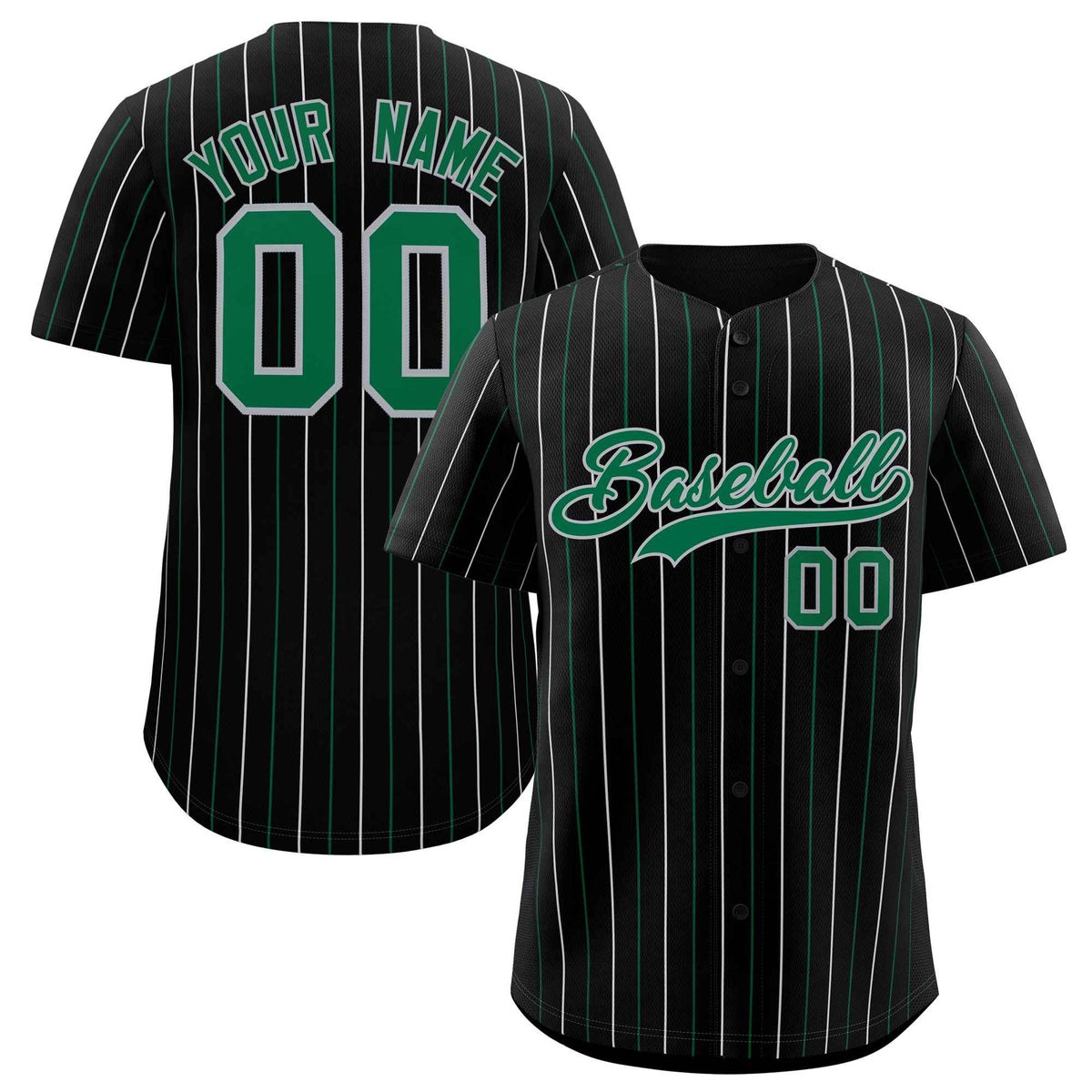 Custom Black Kelly Green and Gray Bi-Color Stripes Fashion Authentic Baseball Jersey