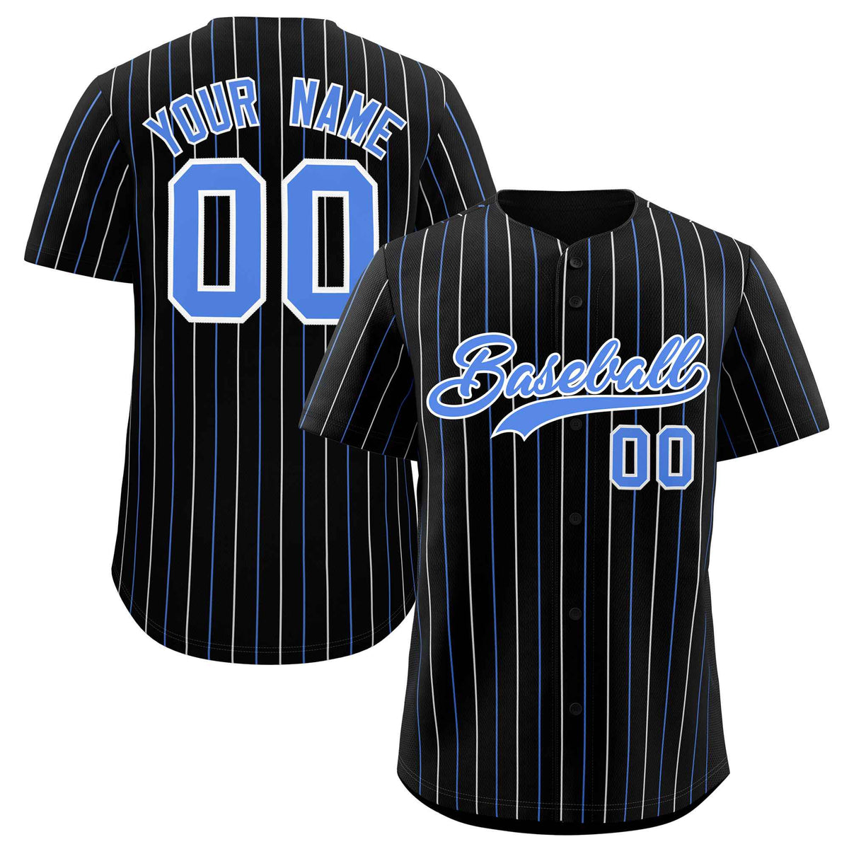 Custom Black Powder Blue and White Bi-Color Stripes Fashion Authentic Baseball Jersey