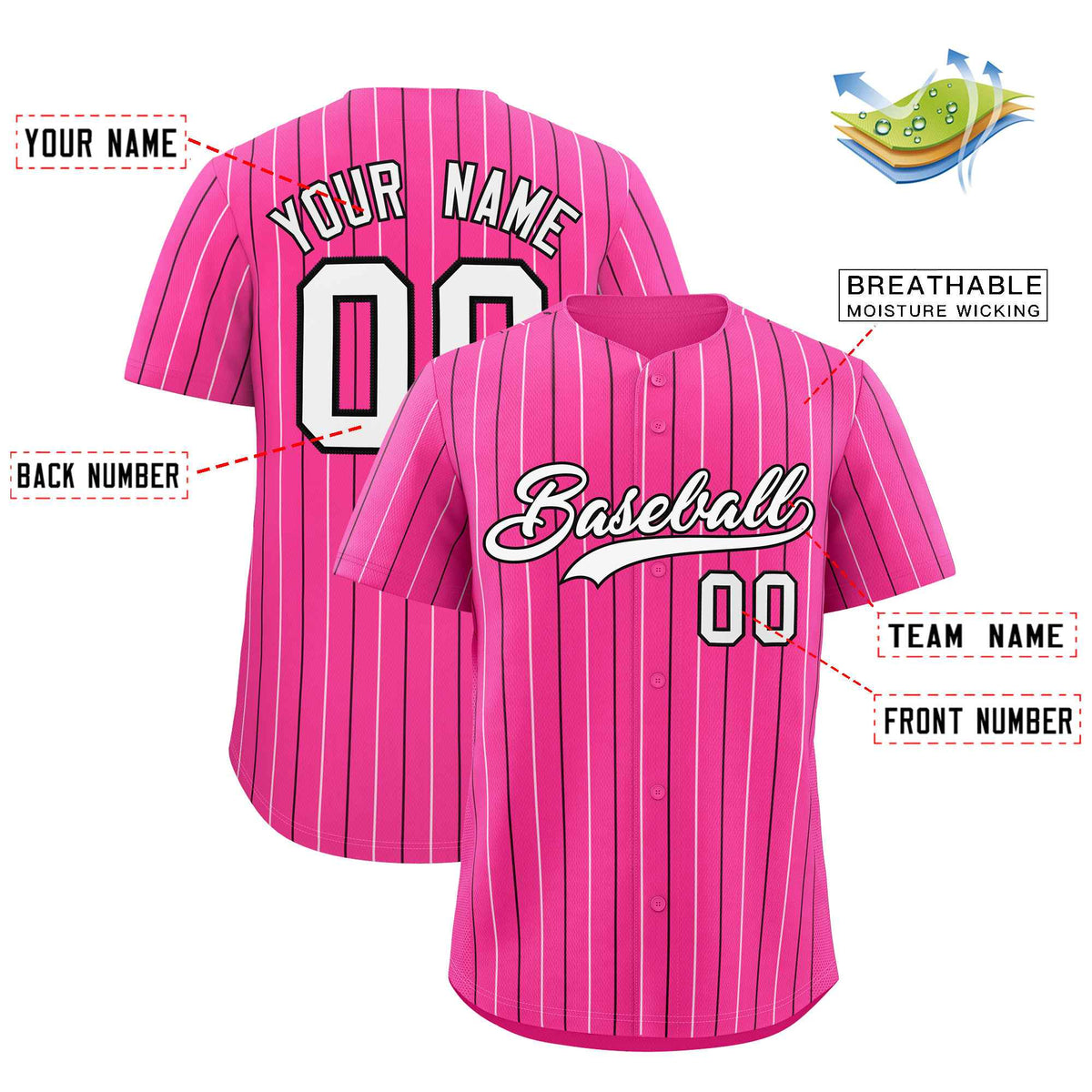 Custom Pink White and Black Bi-Color Stripes Fashion Authentic Baseball Jersey