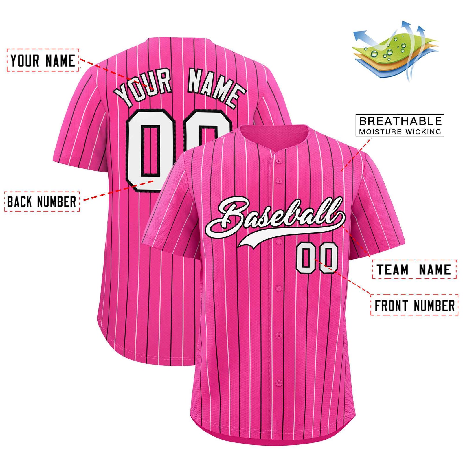 Custom Pink White and Black Bi-Color Stripes Fashion Authentic Baseball Jersey