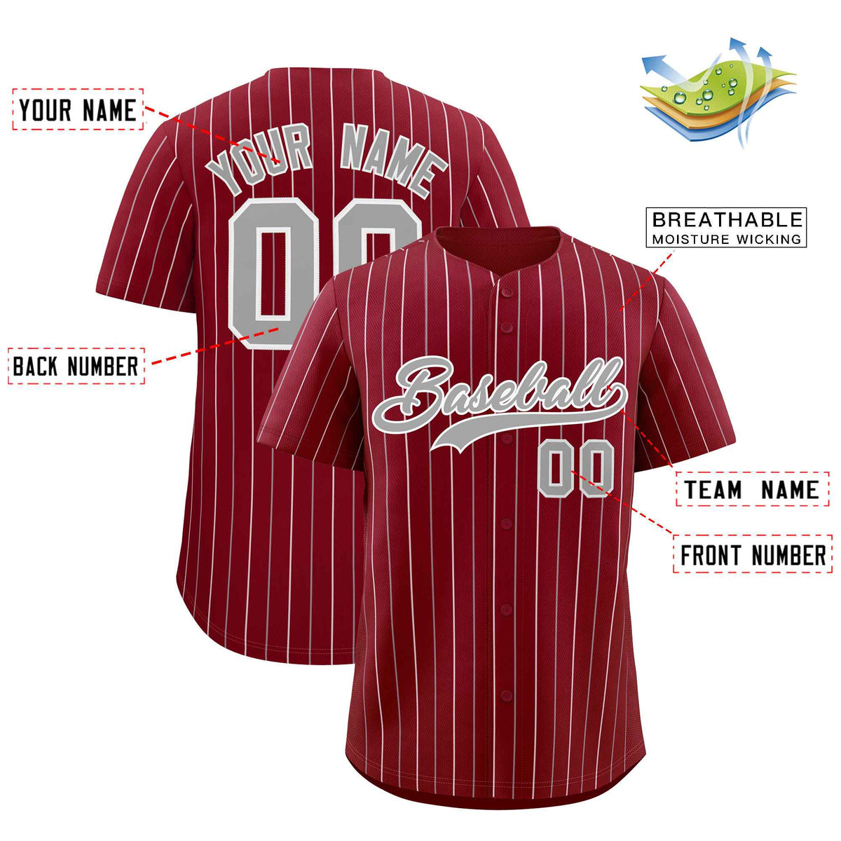 Custom Crimson Gray and White Bi-Color Stripes Fashion Authentic Baseball Jersey