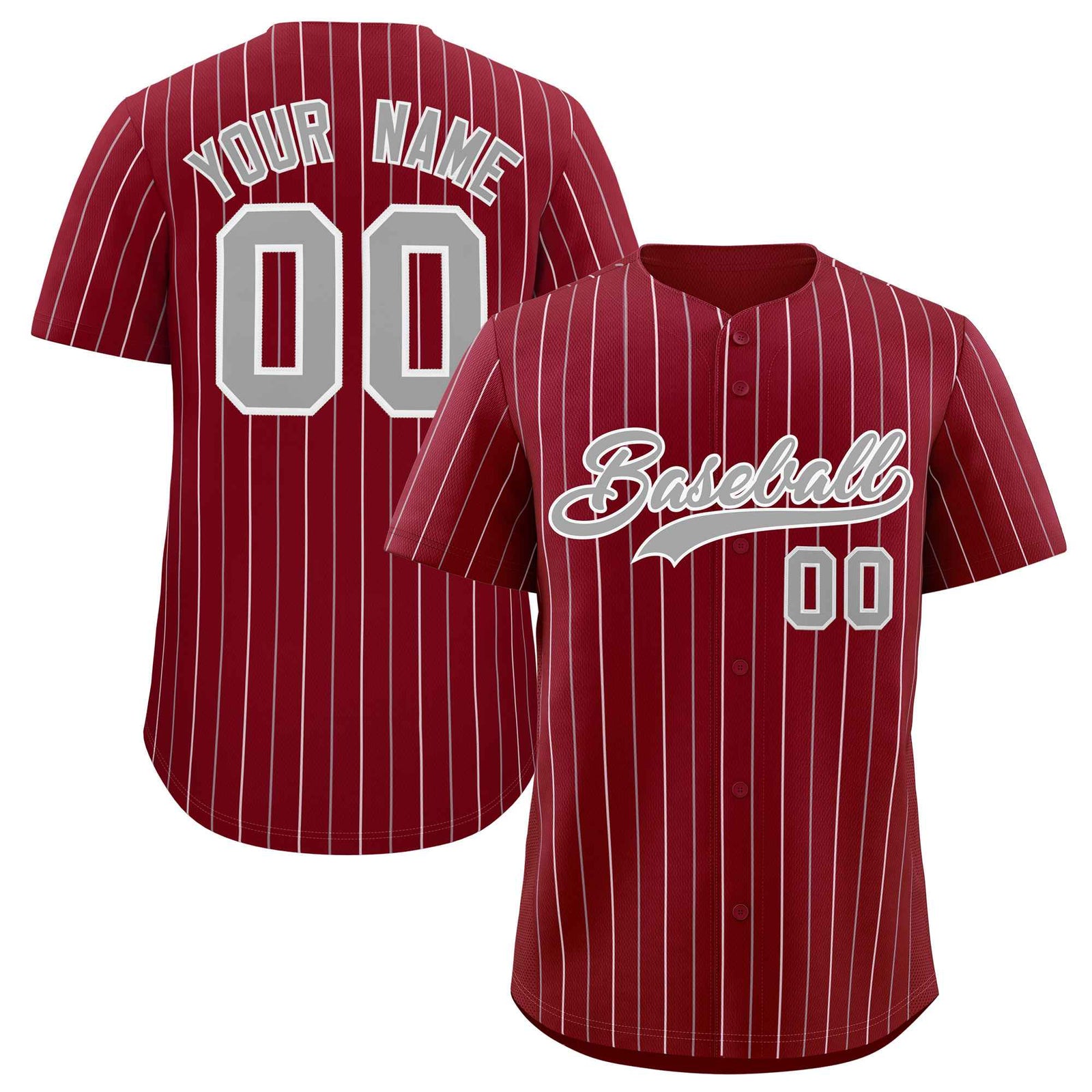 Custom Crimson Gray and White Bi-Color Stripes Fashion Authentic Baseball Jersey