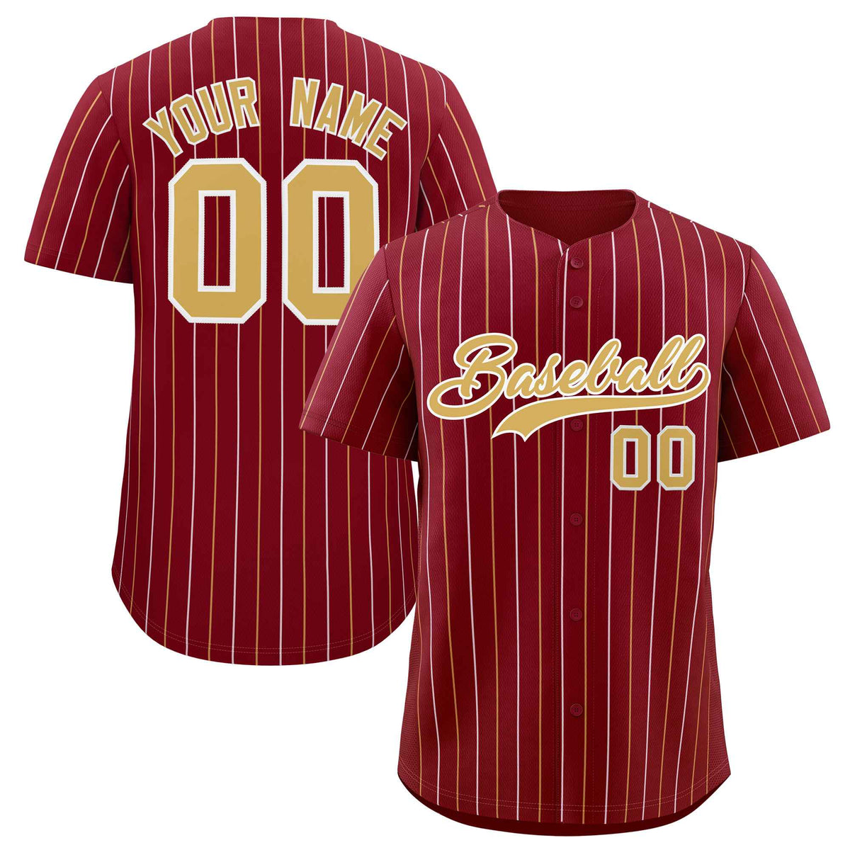 Custom Crimson Old Gold and White Bi-Color Stripes Fashion Authentic Baseball Jersey