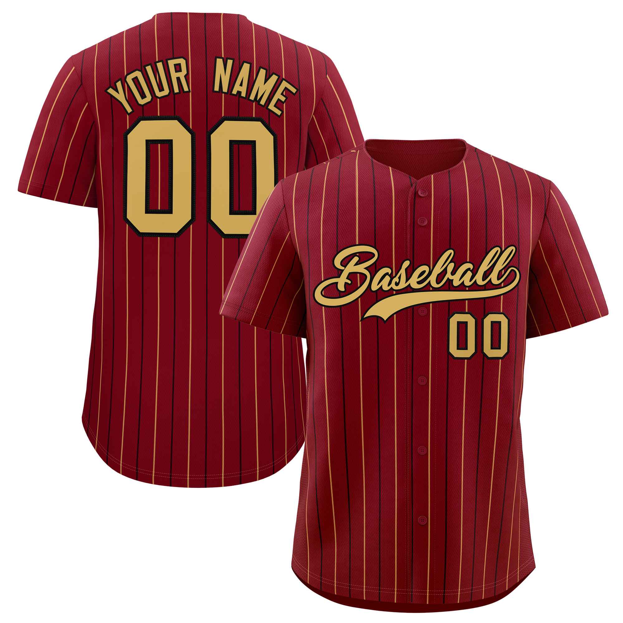 Custom Crimson Old Gold and Black Bi-Color Stripes Fashion Authentic Baseball Jersey