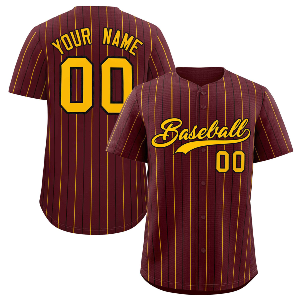 Custom Burgundy Gold and Black Bi-Color Stripes Fashion Authentic Baseball Jersey