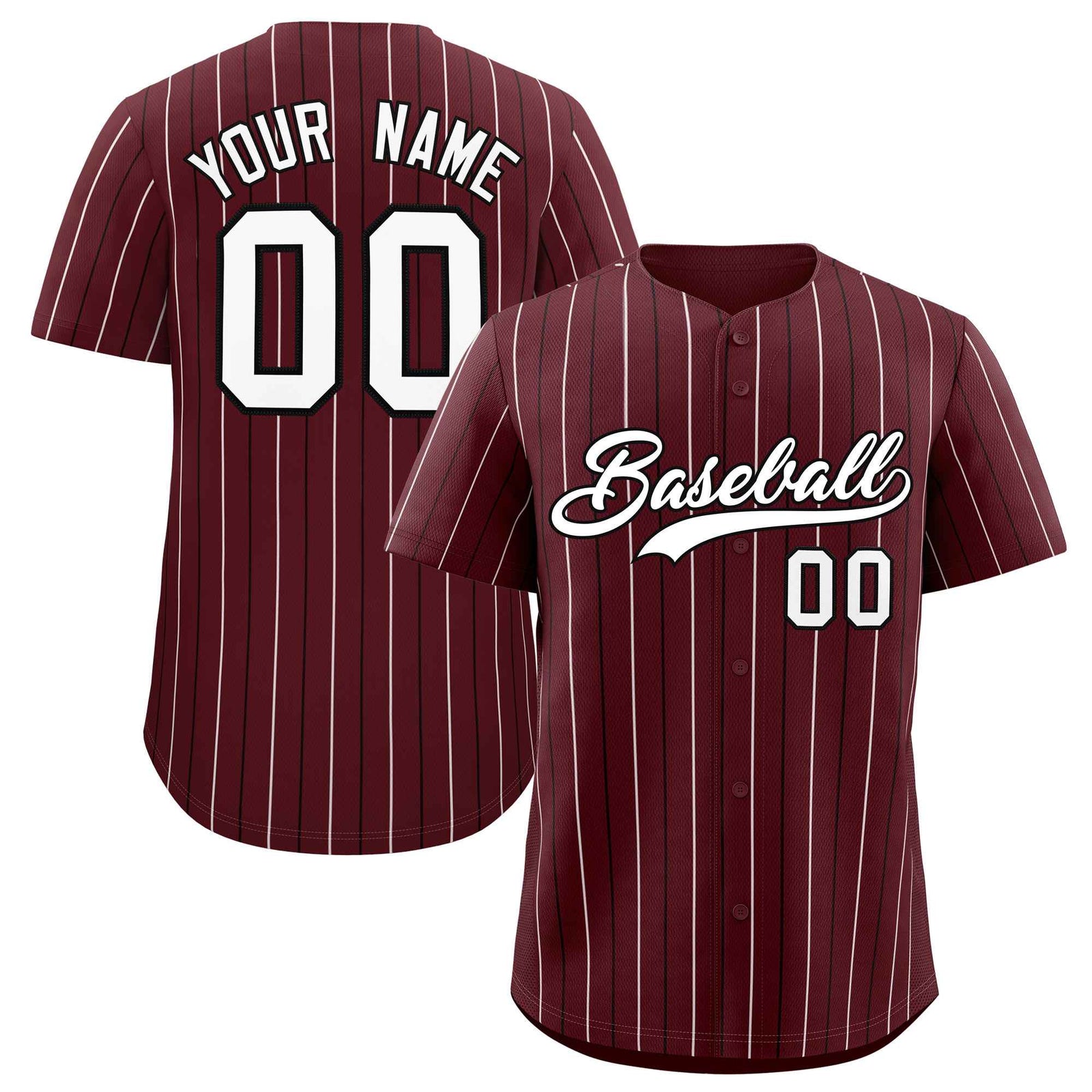 Custom Burgundy White and Black Bi-Color Stripes Fashion Authentic Baseball Jersey