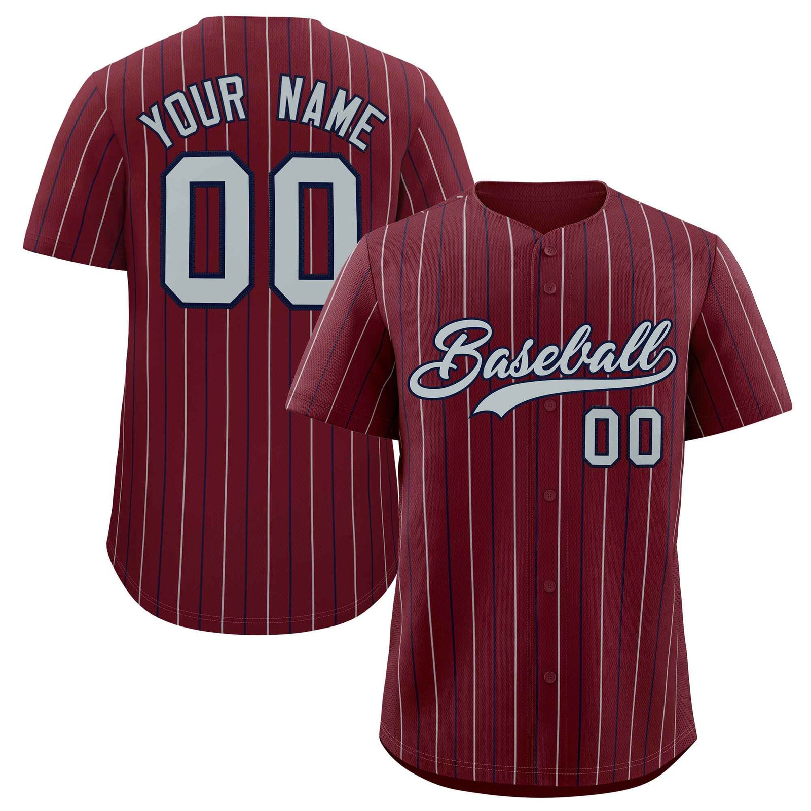 Custom Burgundy Silver and Black Bi-Color Stripes Fashion Authentic Baseball Jersey