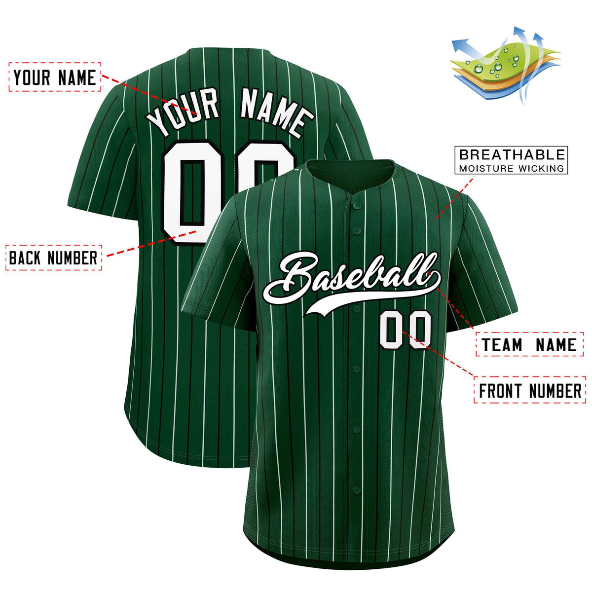 Custom Green Black and White Bi-Color Stripes Fashion Authentic Baseball Jersey