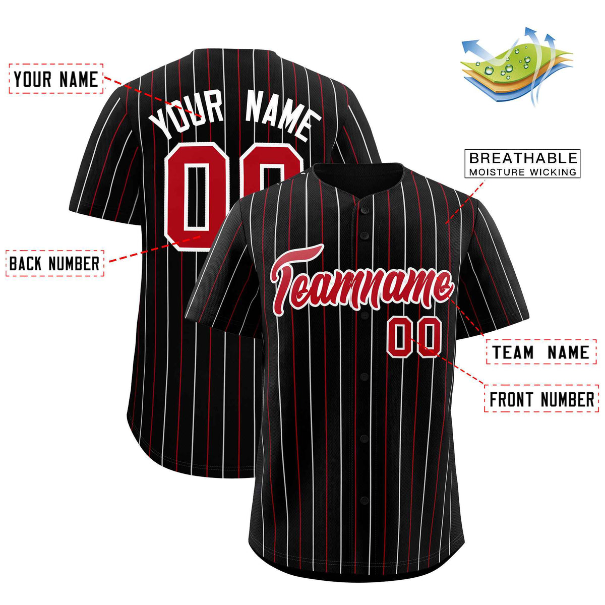 Custom Black Red and White Bi-Color Stripes Fashion Authentic Baseball Jersey