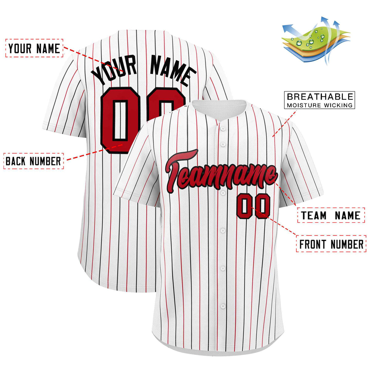 Custom White Red and Black Bi-Color Stripes Fashion Authentic Baseball Jersey