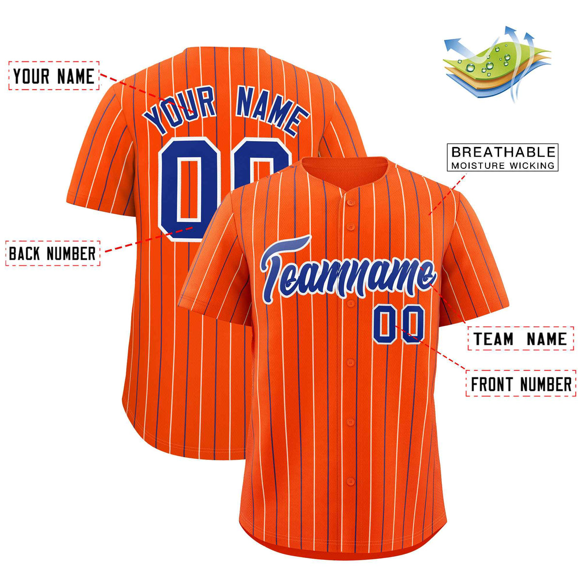 Custom Orange Royal and White Bi-Color Stripes Fashion Authentic Baseball Jersey