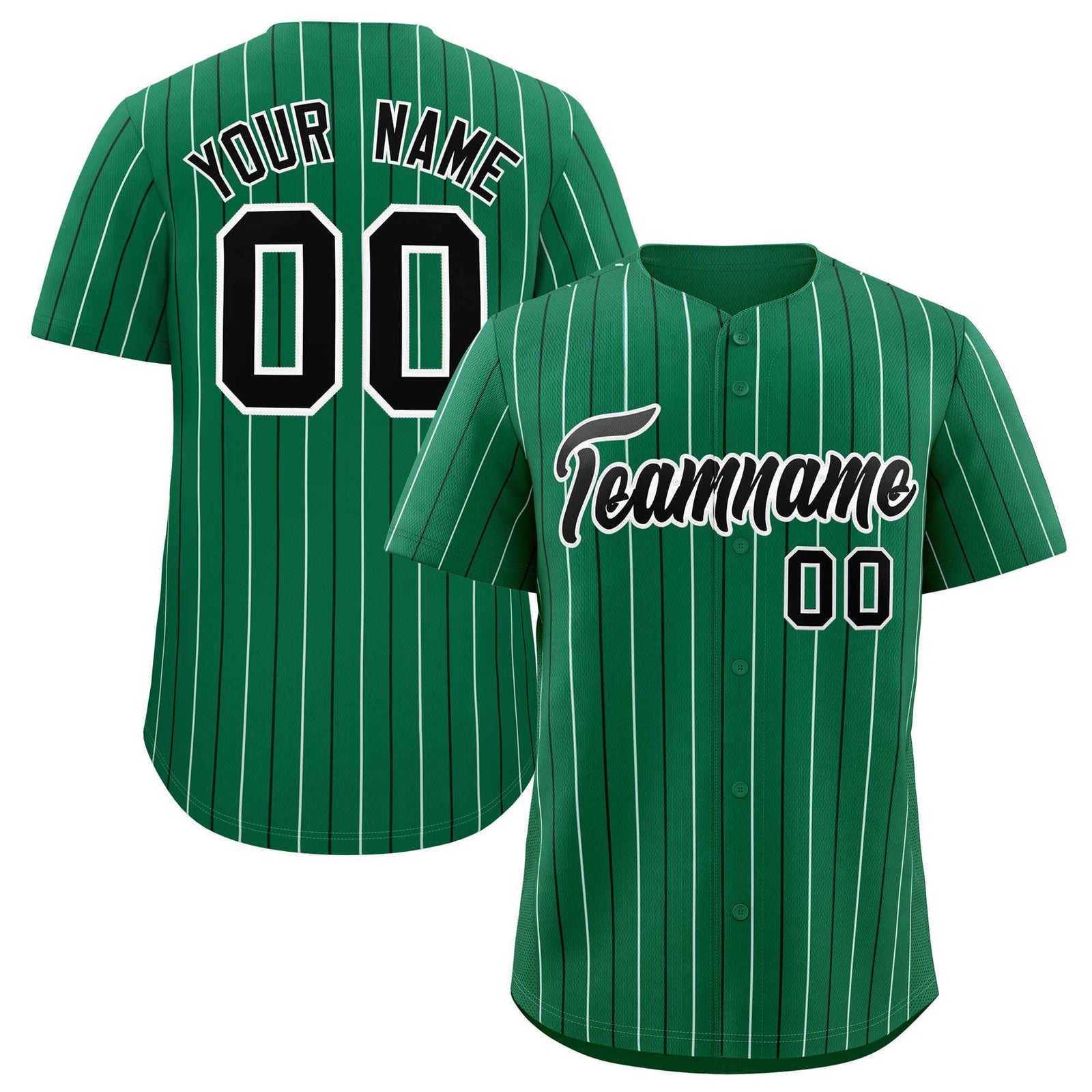 Custom Kelly Green Black and White Bi-Color Stripes Fashion Authentic Baseball Jersey