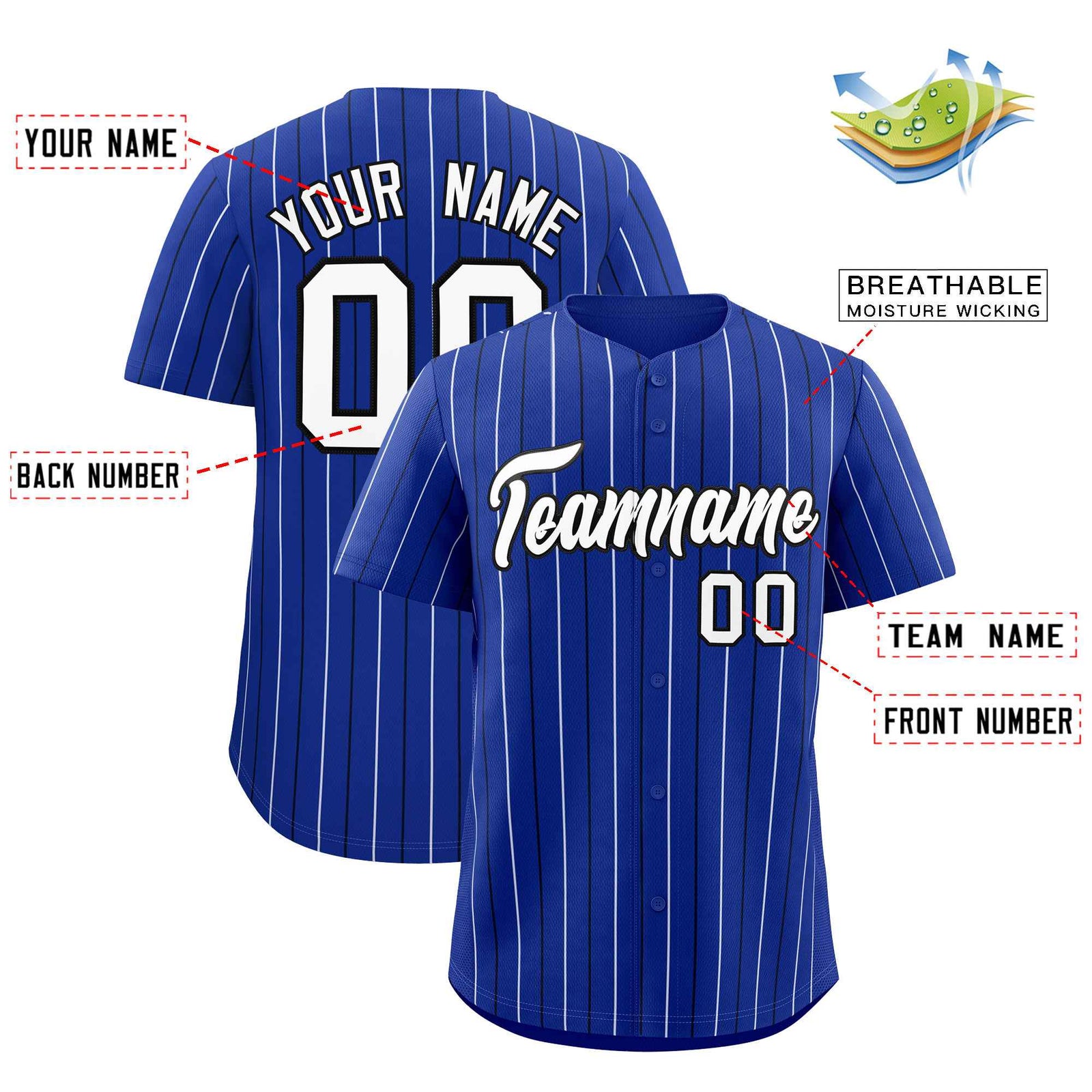 Custom Royal Black and White Bi-Color Stripes Fashion Authentic Baseball Jersey