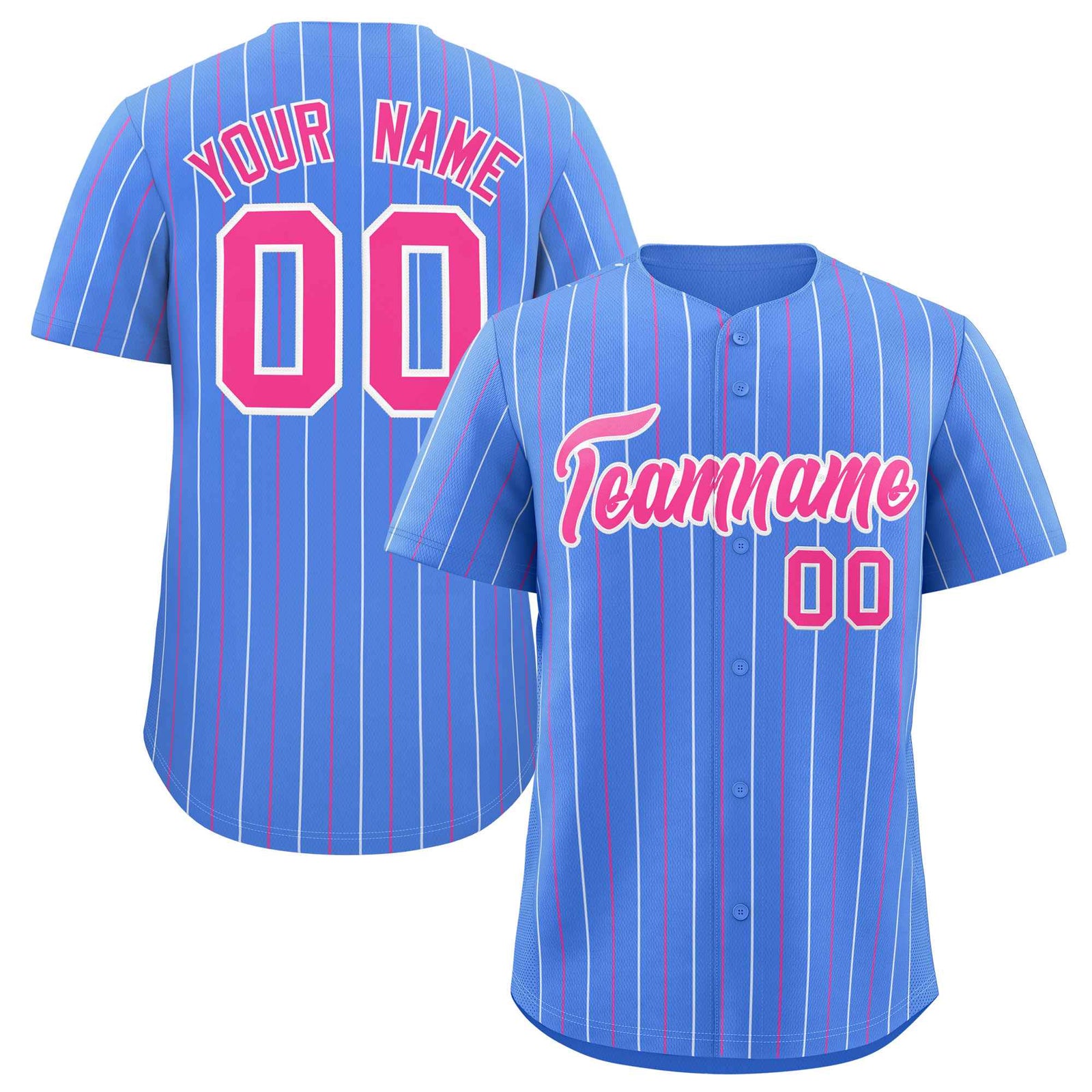 Custom Powder Blue Pink and White Bi-Color Stripes Fashion Authentic Baseball Jersey