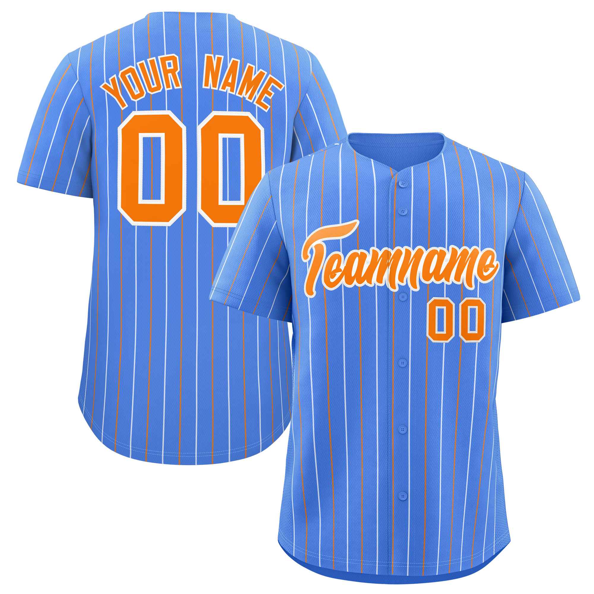 Custom Powder Blue Orange and White Bi-Color Stripes Fashion Authentic Baseball Jersey