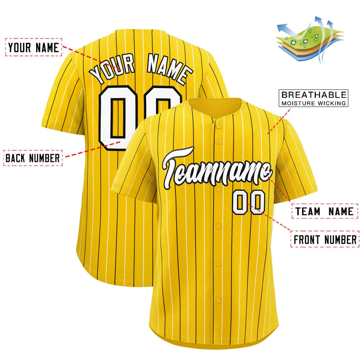 Custom Gold Black and White Bi-Color Stripes Fashion Authentic Baseball Jersey