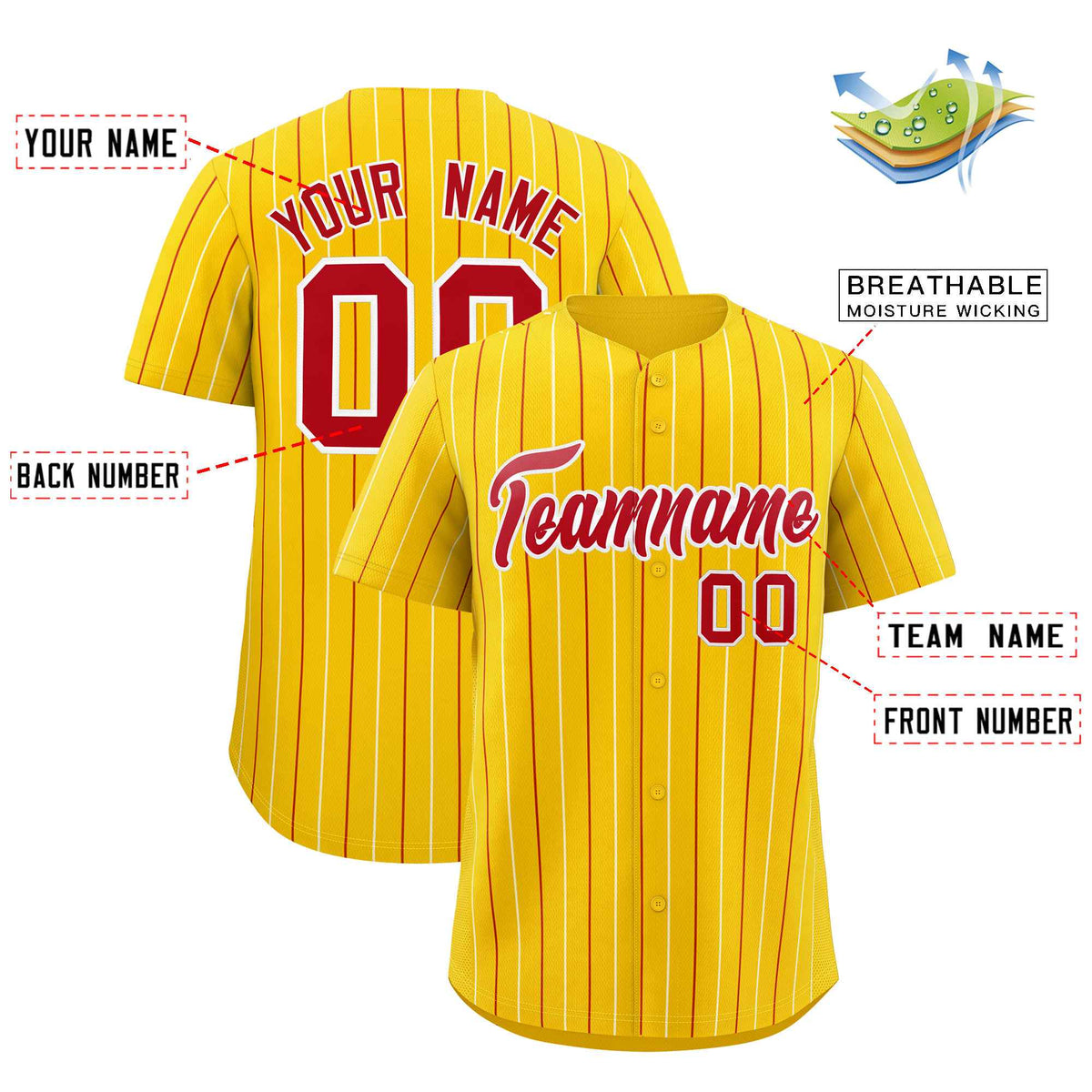 Custom Gold Red and White Bi-Color Stripes Fashion Authentic Baseball Jersey
