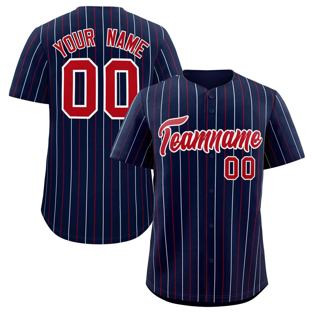 Custom Navy Red and White Bi-Color Stripes Fashion Authentic Baseball Jersey