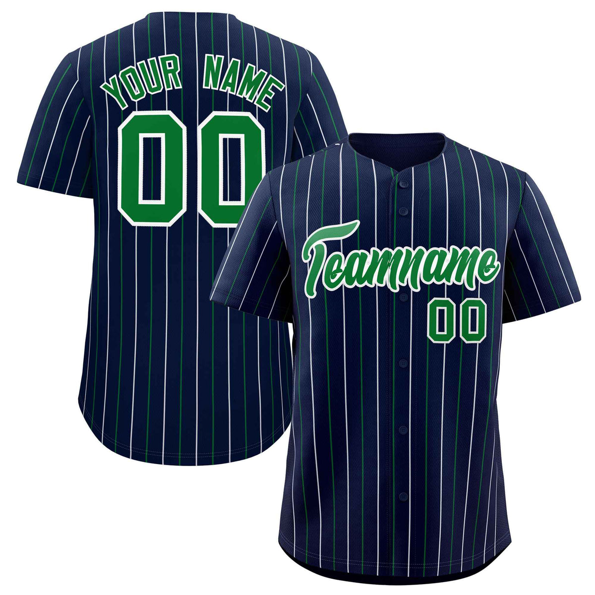 Custom Navy Kelly Green and White Bi-Color Stripes Fashion Authentic Baseball Jersey