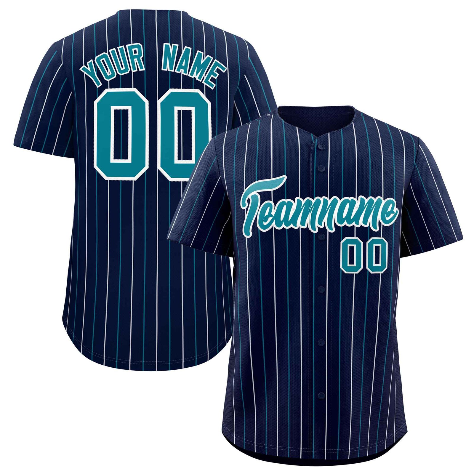 Custom Navy Teal and White Bi-Color Stripes Fashion Authentic Baseball Jersey