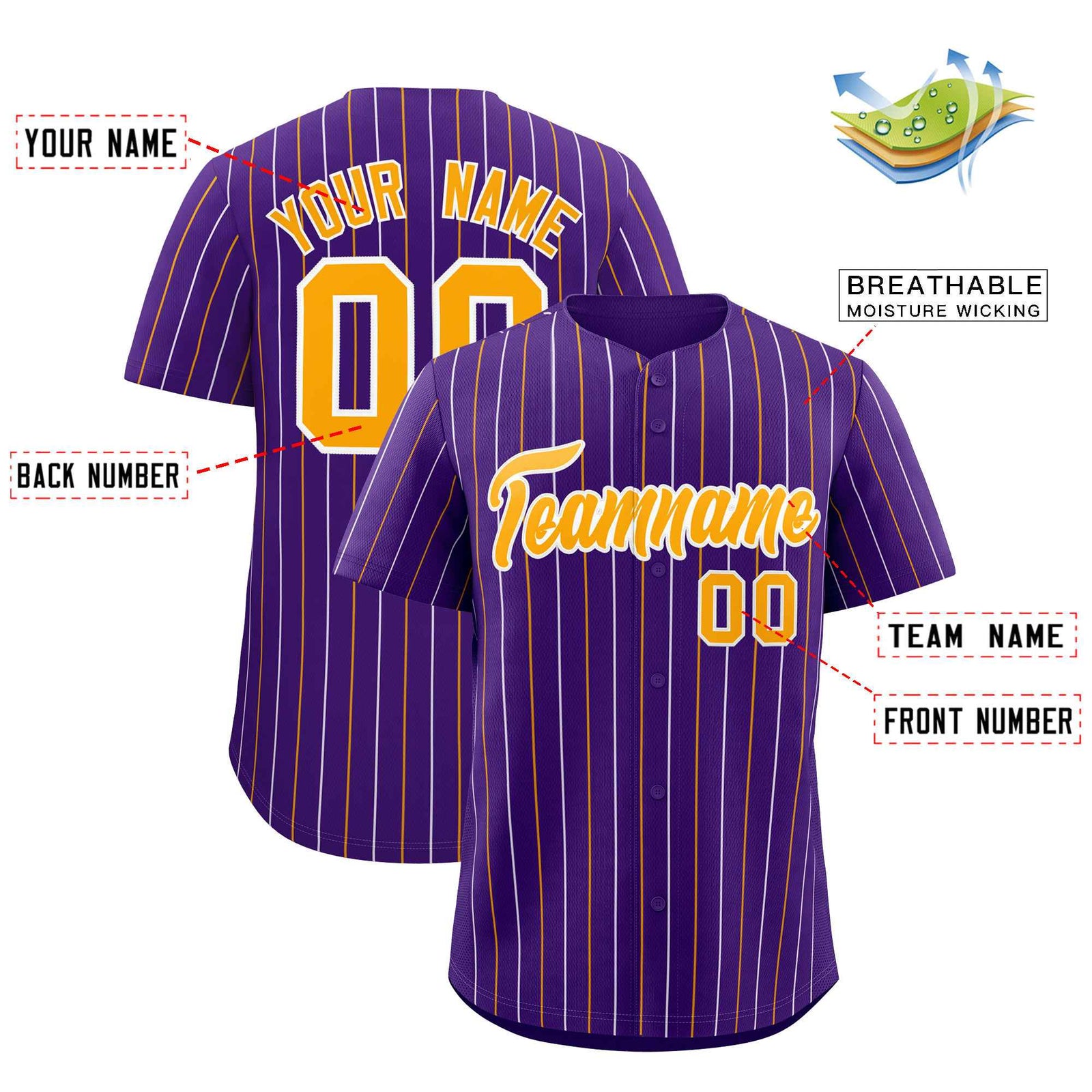 Custom Purple Yellow and White Bi-Color Stripes Fashion Authentic Baseball Jersey