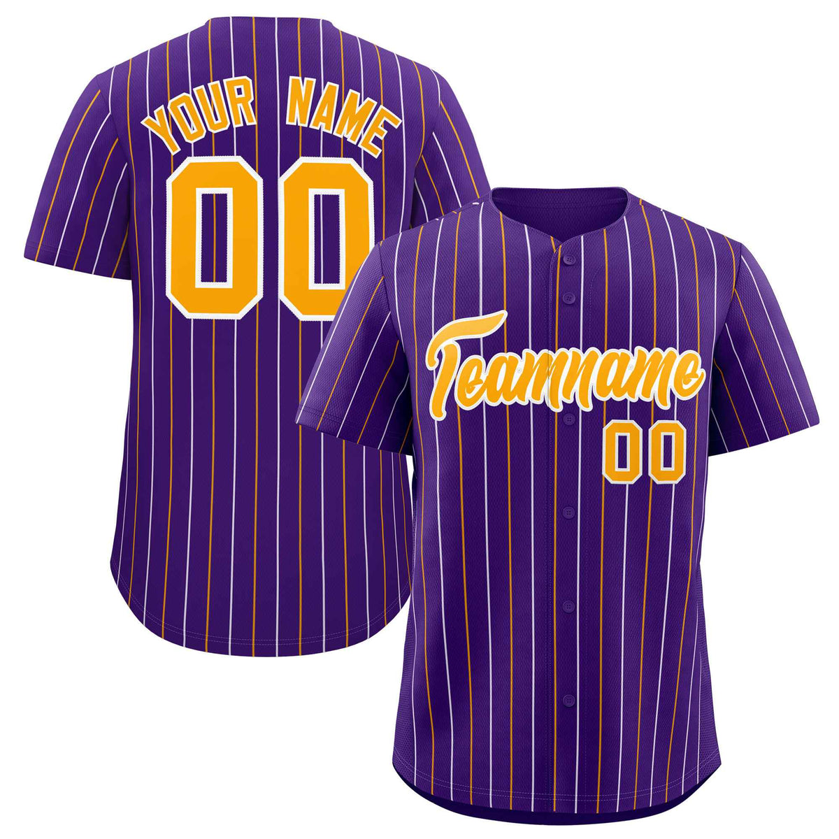 Custom Purple Yellow and White Bi-Color Stripes Fashion Authentic Baseball Jersey