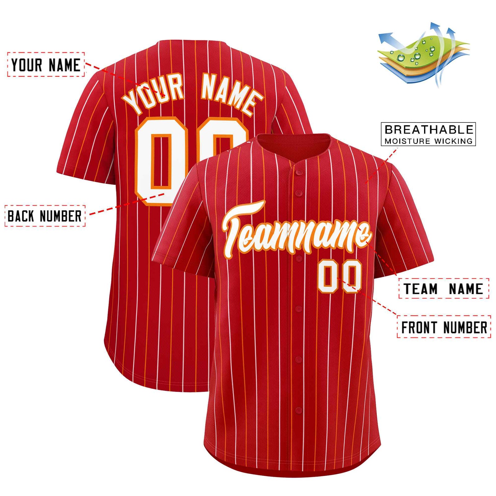 Custom Red White and Orange Bi-Color Stripes Fashion Authentic Baseball Jersey