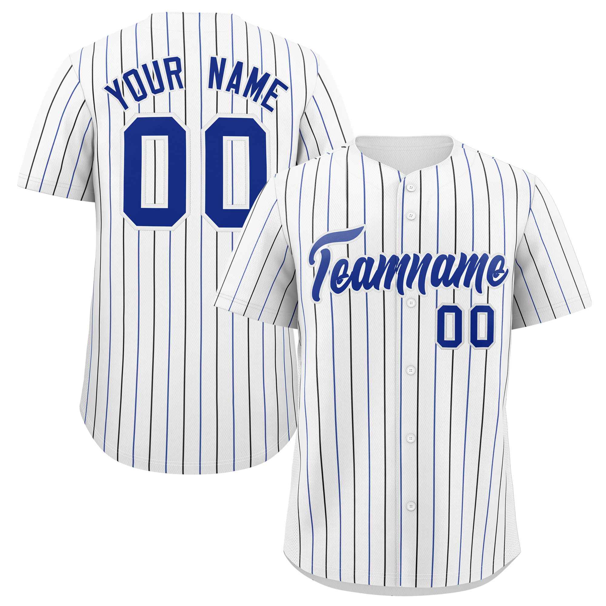 Custom White Royal and Black Bi-Color Stripes Fashion Authentic Baseball Jersey