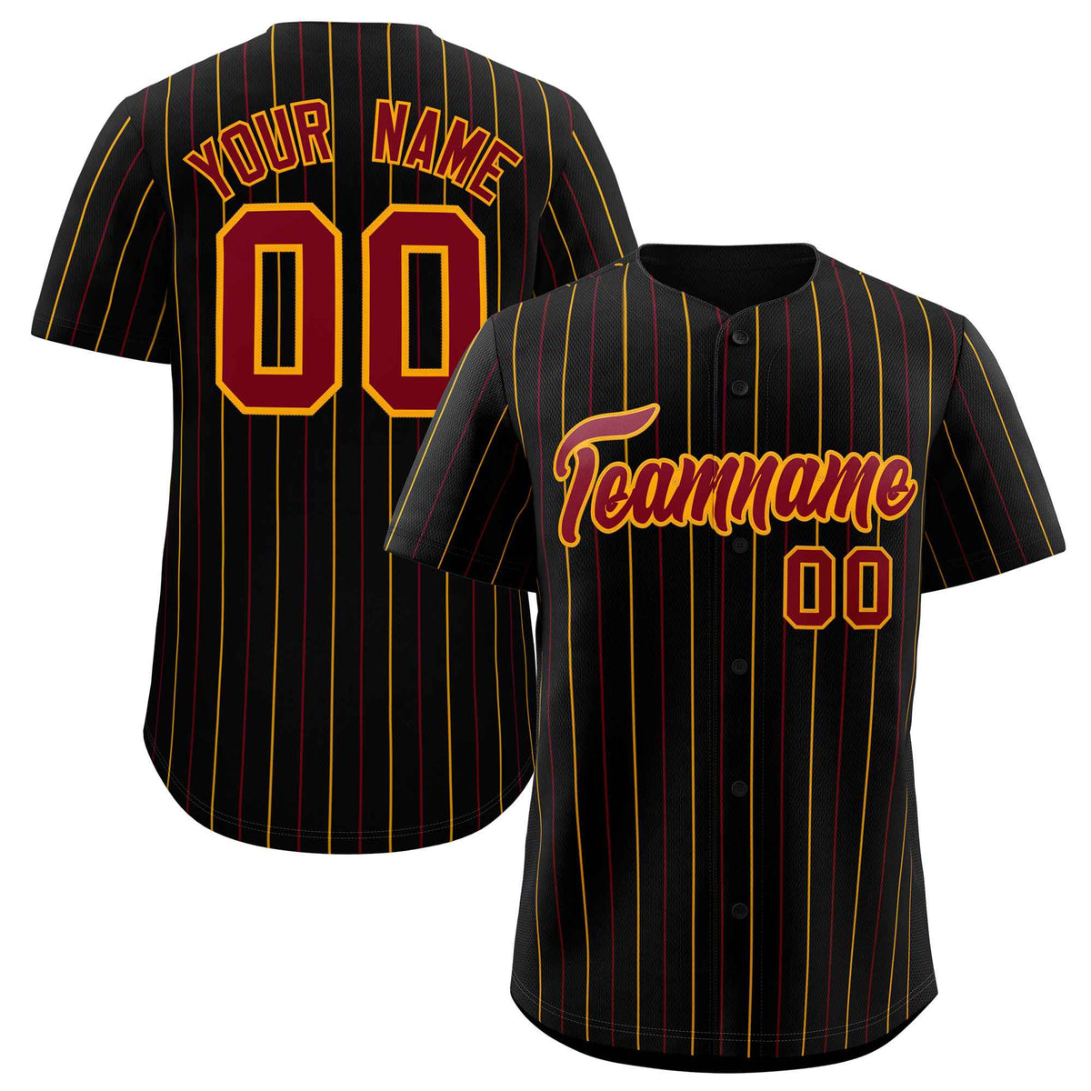 Custom Black Crimson and Yellow Bi-Color Stripes Fashion Authentic Baseball Jersey