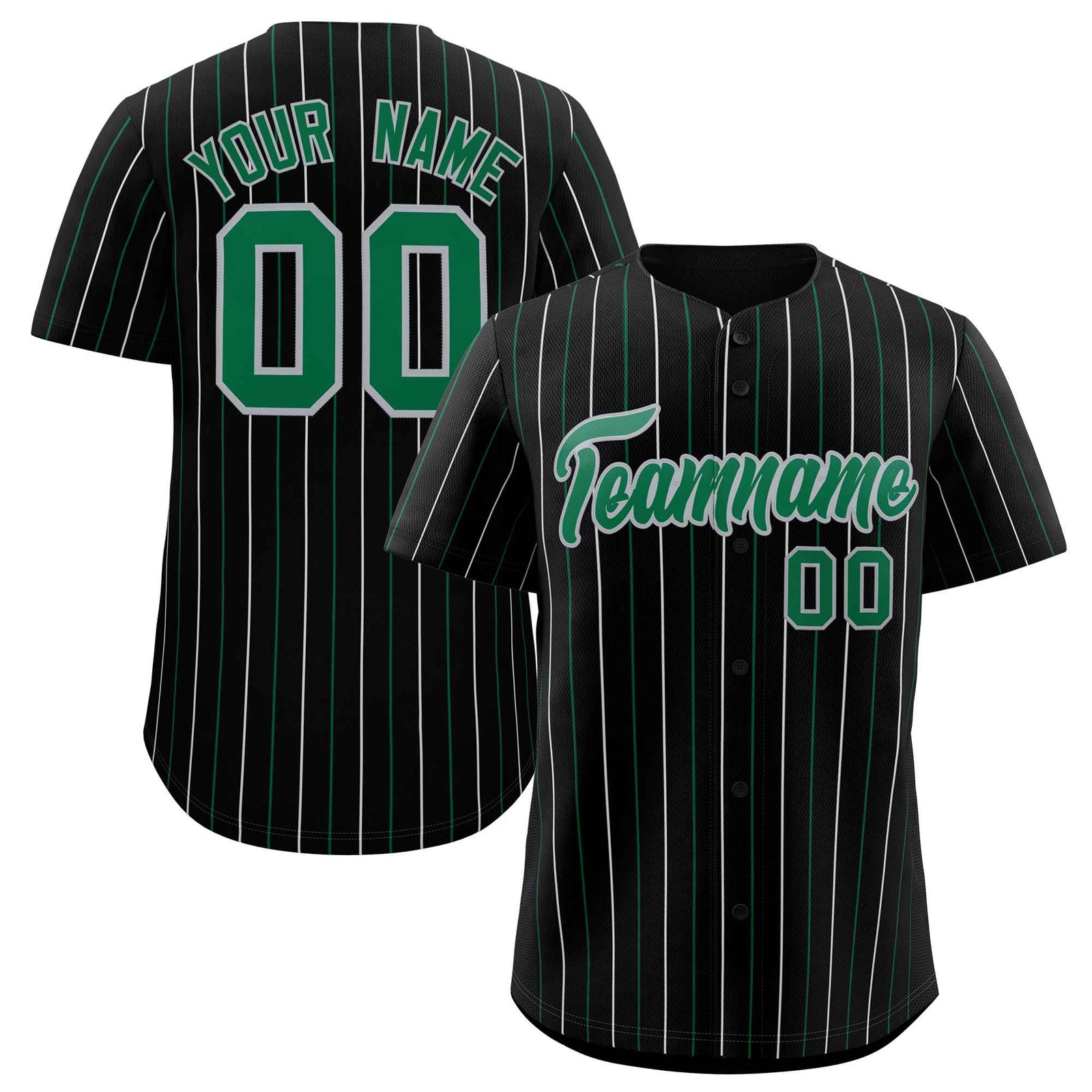 Custom Black Kelly Green and Gray Bi-Color Stripes Fashion Authentic Baseball Jersey