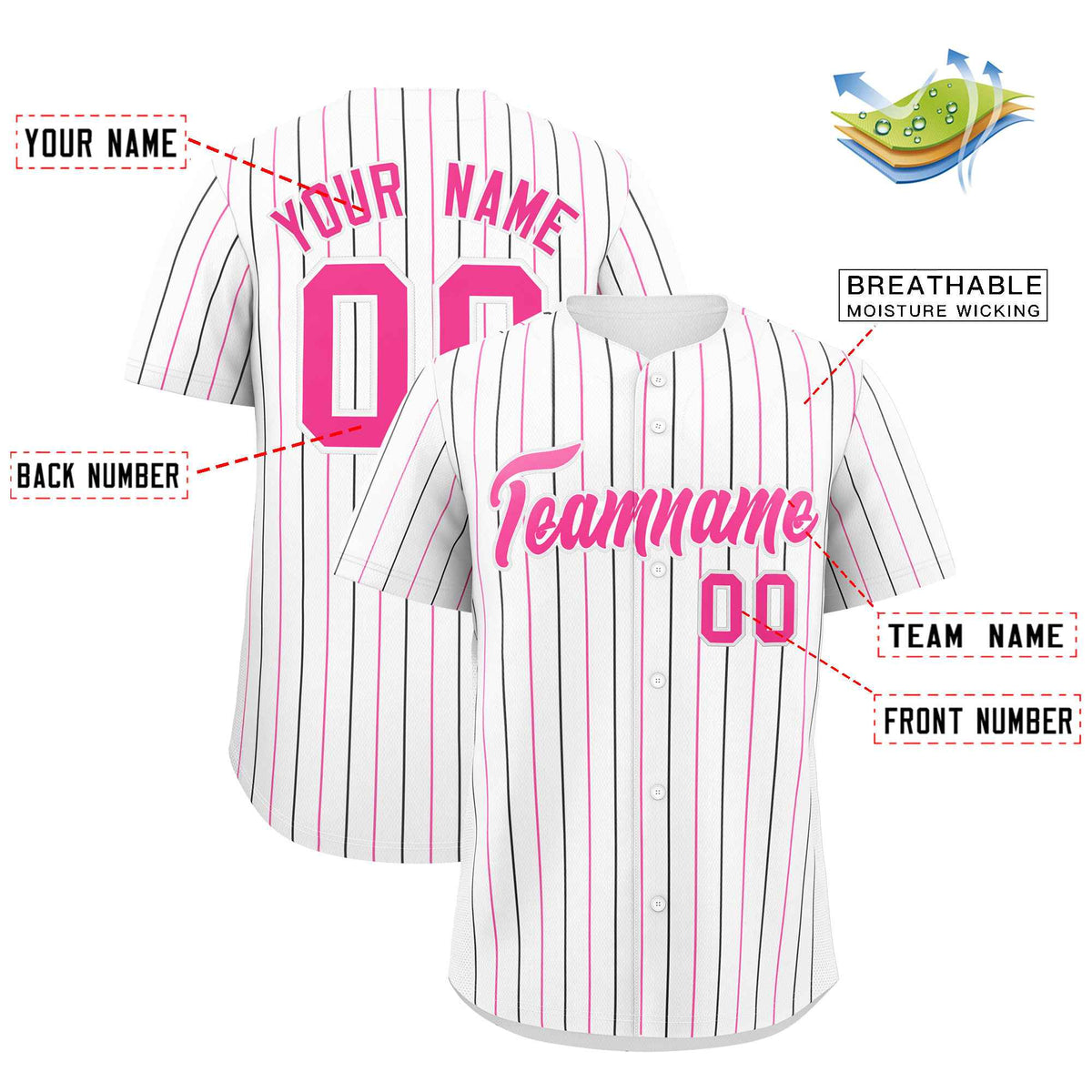 Custom White Black and Pink Bi-Color Stripes Fashion Authentic Baseball Jersey