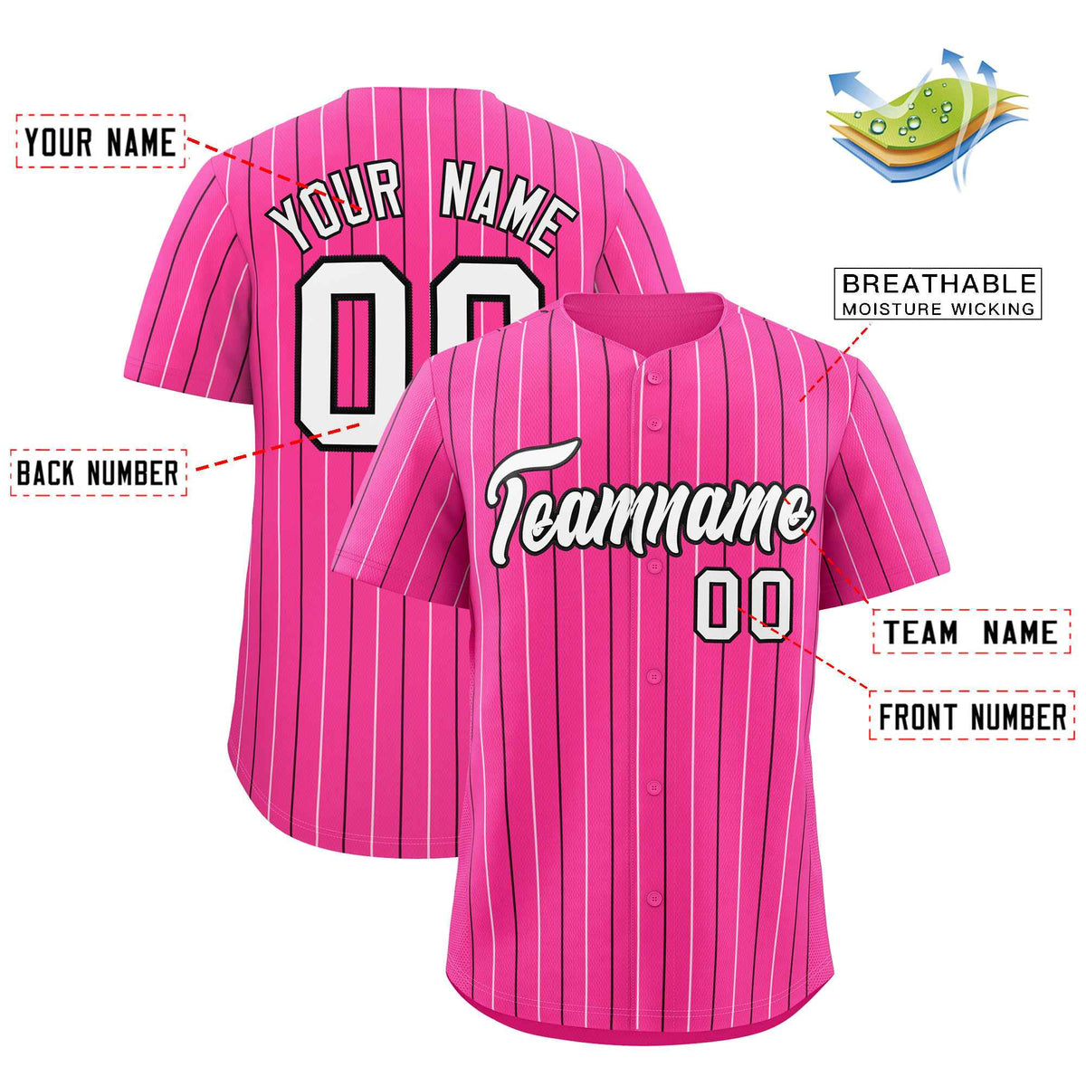 Custom Pink White and Black Bi-Color Stripes Fashion Authentic Baseball Jersey