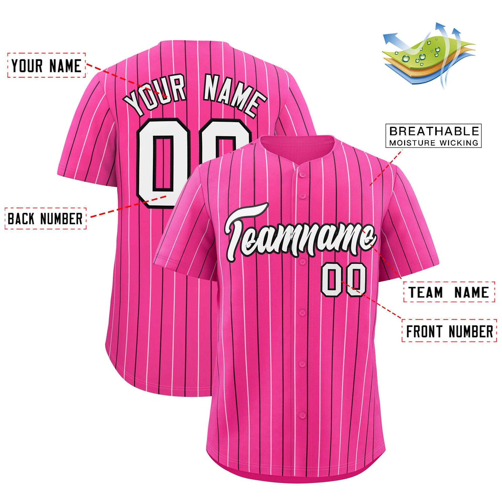Custom Pink White and Black Bi-Color Stripes Fashion Authentic Baseball Jersey