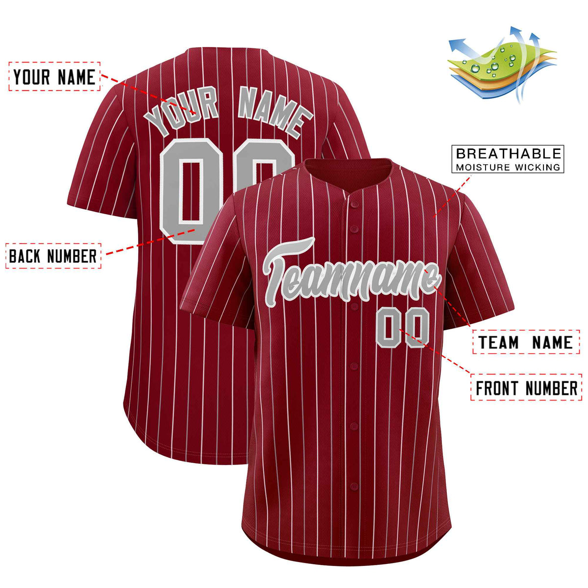 Custom Crimson Gray and White Bi-Color Stripes Fashion Authentic Baseball Jersey