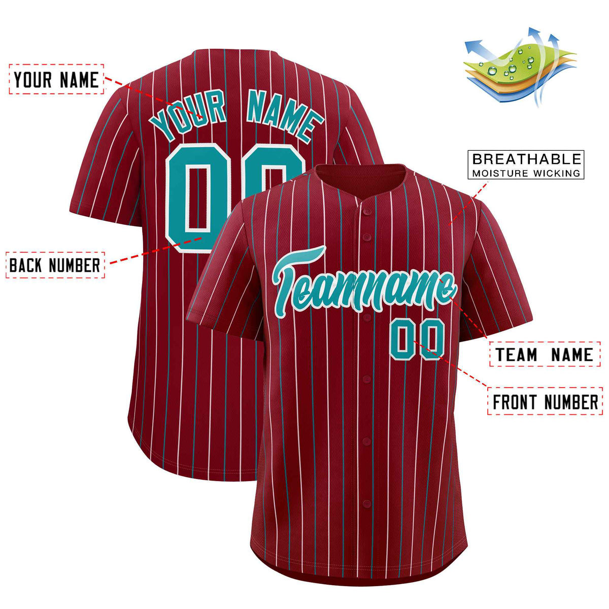 Custom Crimson Aqua and White Bi-Color Stripes Fashion Authentic Baseball Jersey