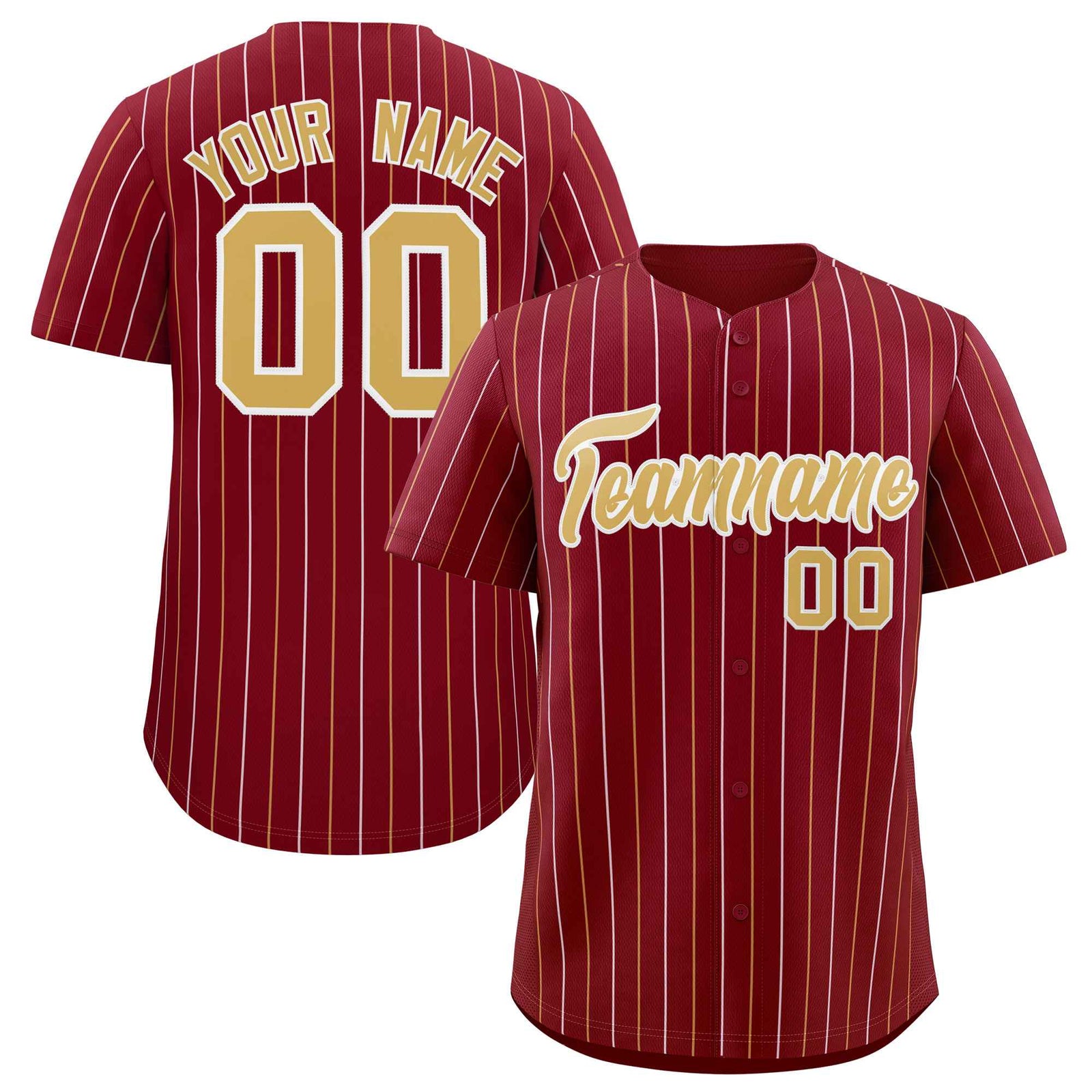 Custom Crimson Old Gold and White Bi-Color Stripes Fashion Authentic Baseball Jersey