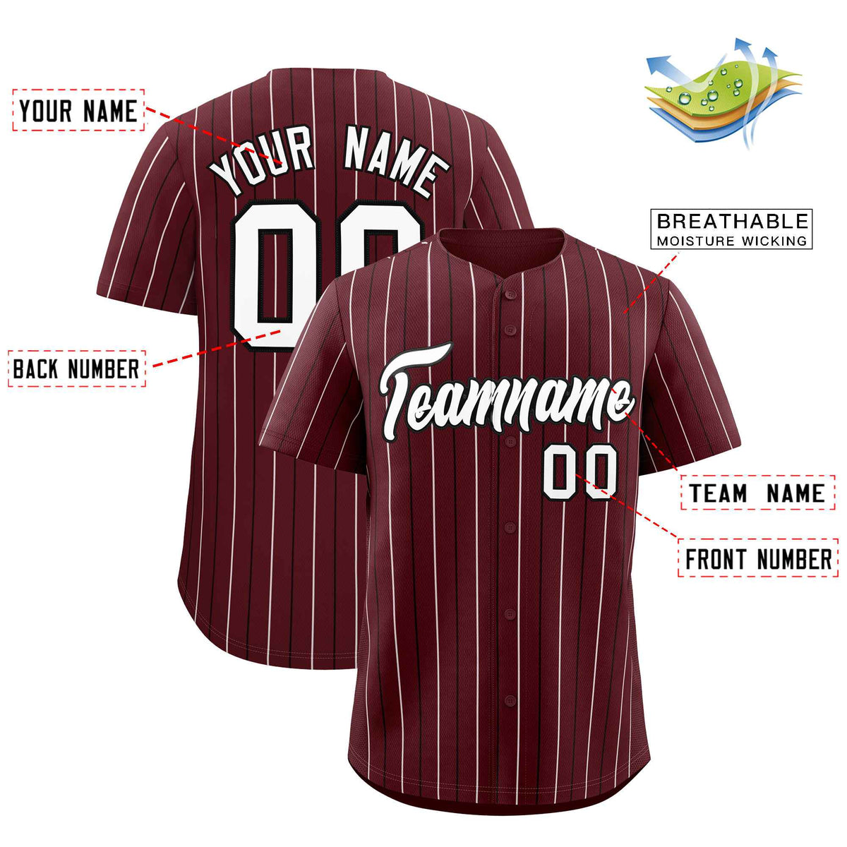 Custom Burgundy White and Black Bi-Color Stripes Fashion Authentic Baseball Jersey