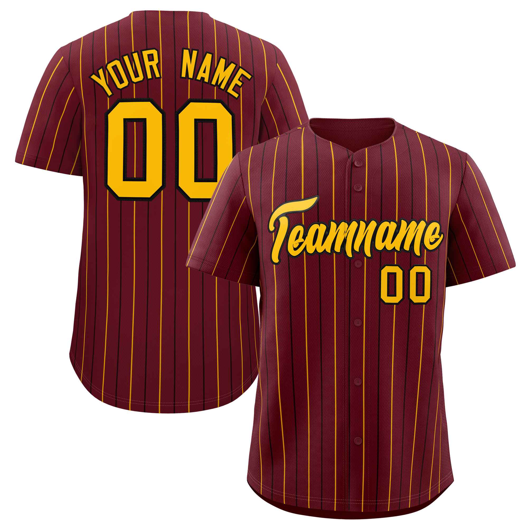 Custom Burgundy Yellow and Black Bi-Color Stripes Fashion Authentic Baseball Jersey