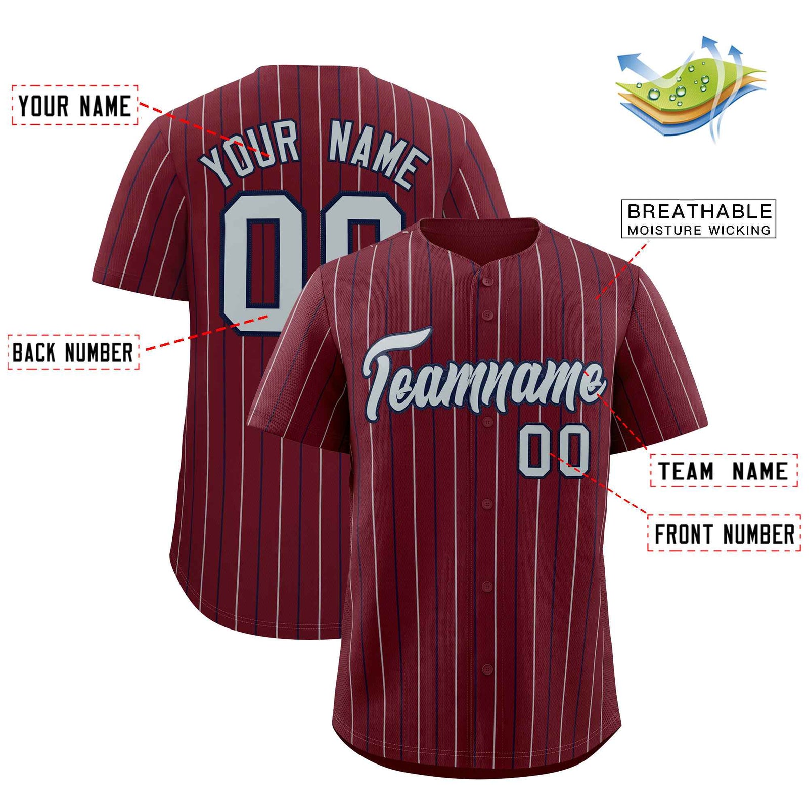 Custom Burgundy Silver and Black Bi-Color Stripes Fashion Authentic Baseball Jersey