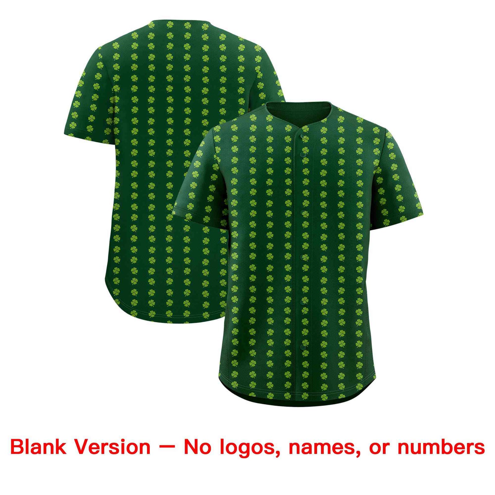 Custom Green Gold St.Patrick's Day Personalized Four Leaf Clover Pattern Baseball Jersey