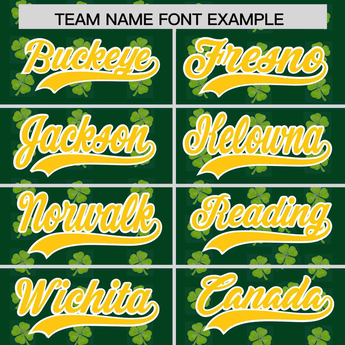 Custom Green Gold St.Patrick&#39;s Day Personalized Four Leaf Clover Pattern Baseball Jersey