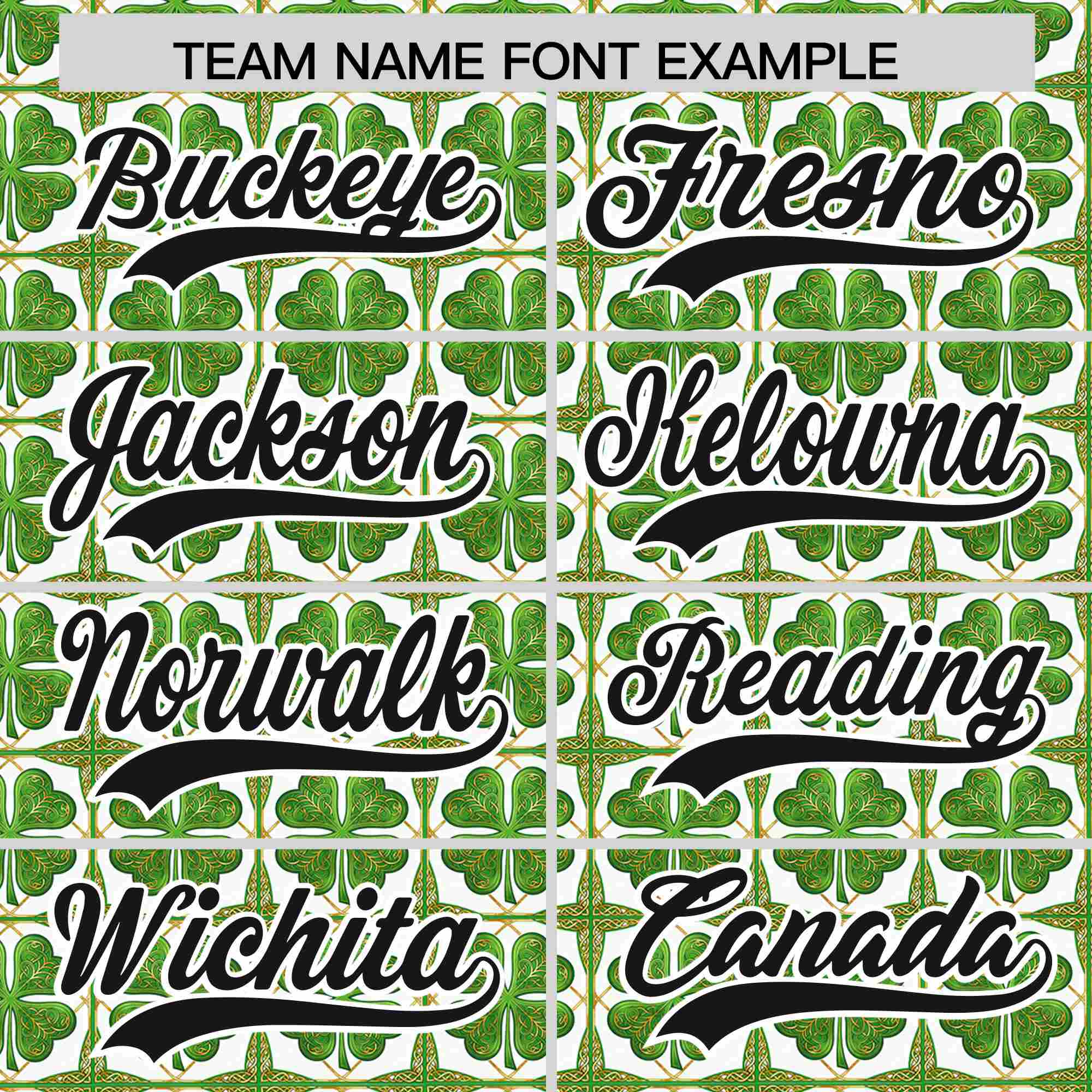 Custom White Black St.Patrick's Day Personalized Four Leaf Clover Pattern Baseball Jersey