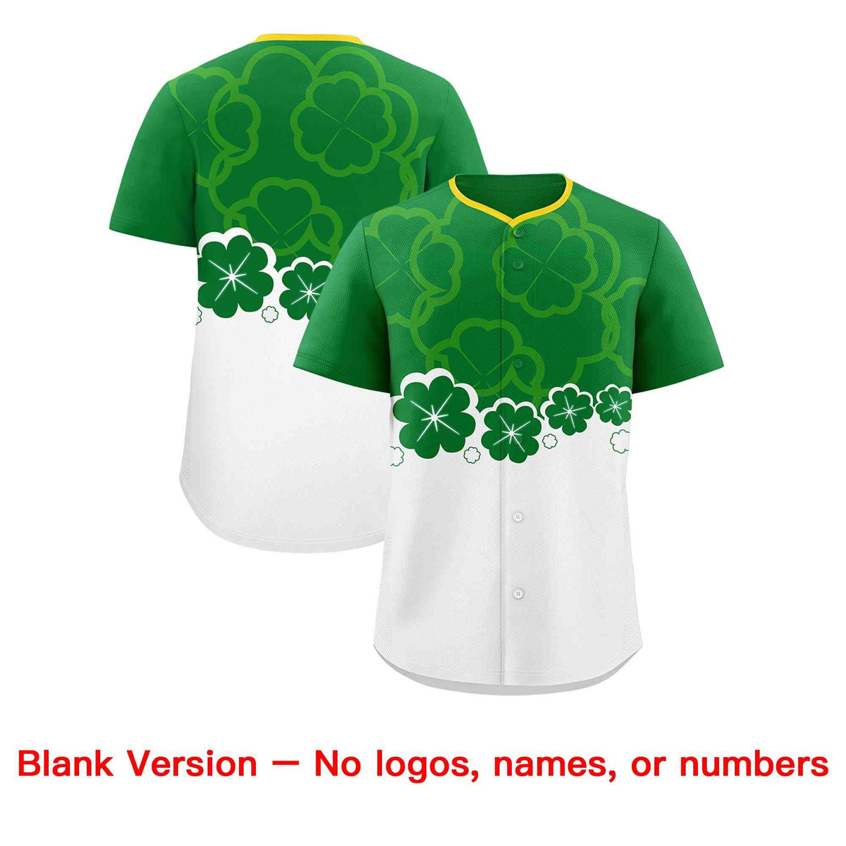 Custom White Kelly Green St.Patrick&#39;s Day Personalized Four Leaf Clover Pattern Baseball Jersey